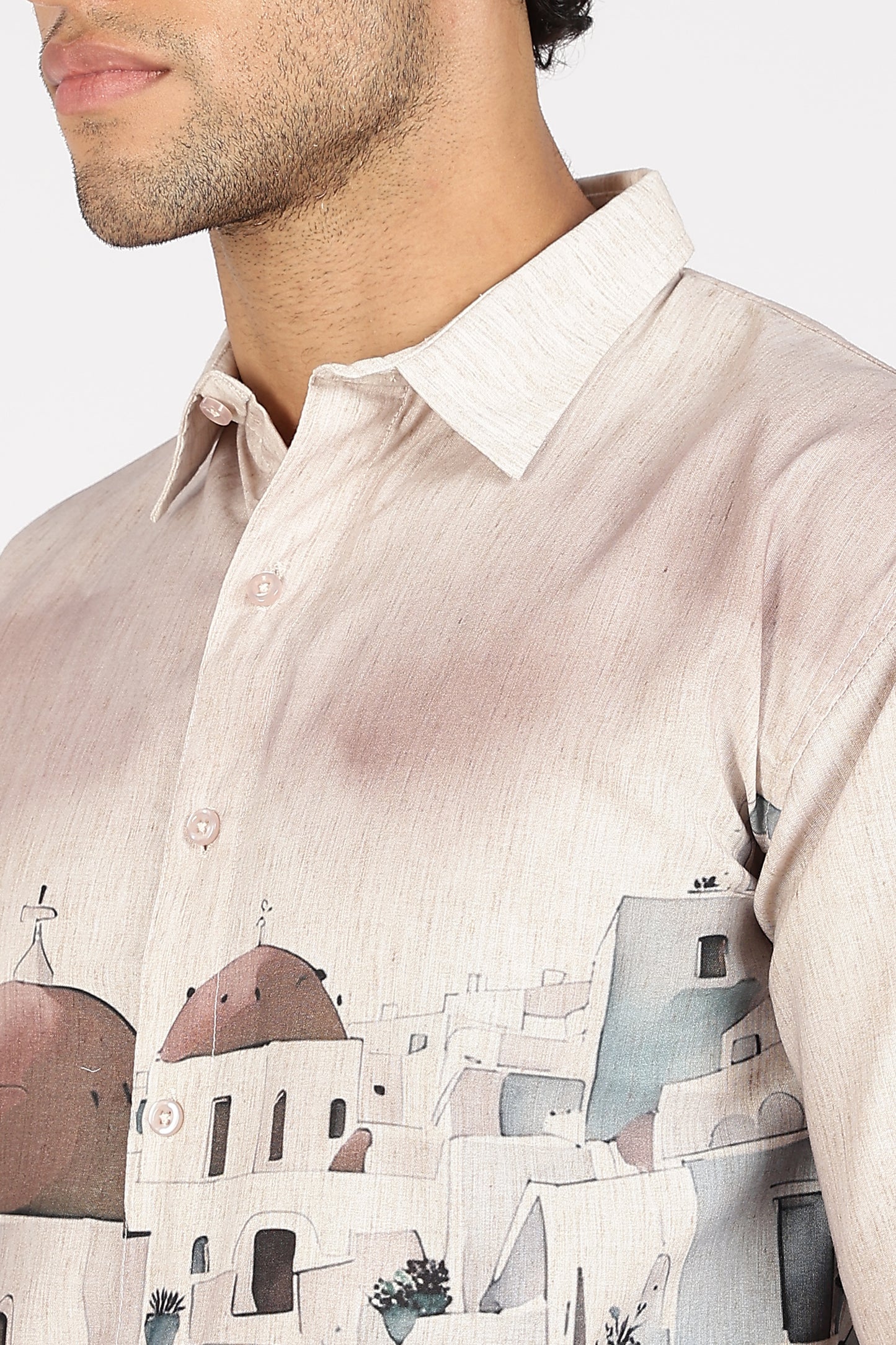 Santorini Peach Dome Scenic Printed Shirt