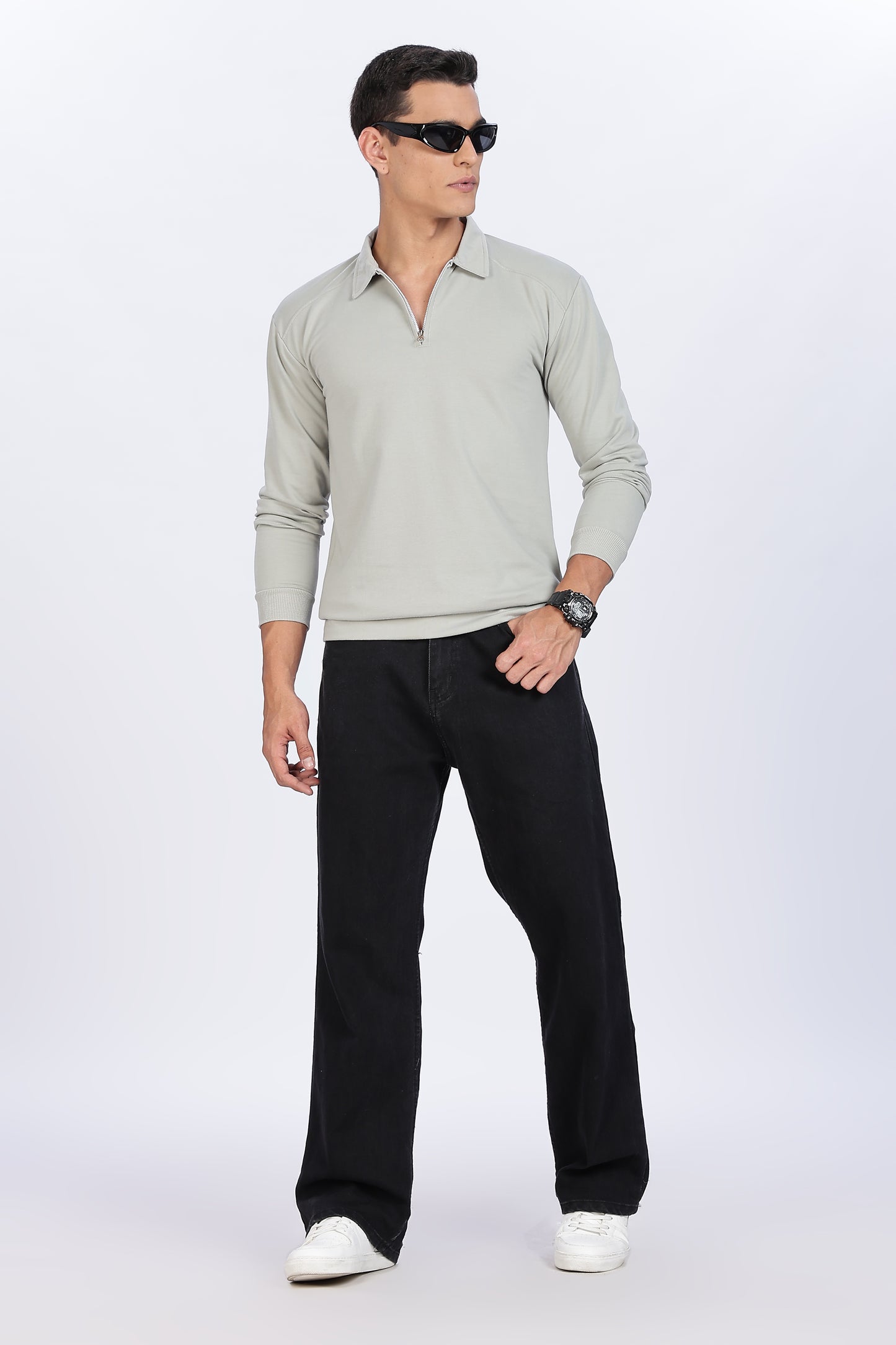 Silver Mist Zip Polo