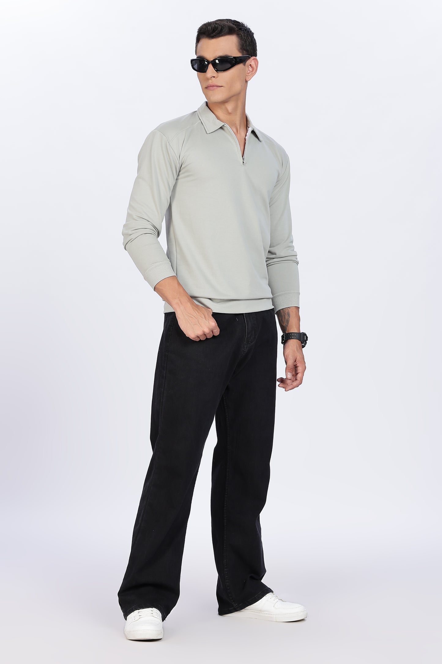 Silver Mist Zip Polo
