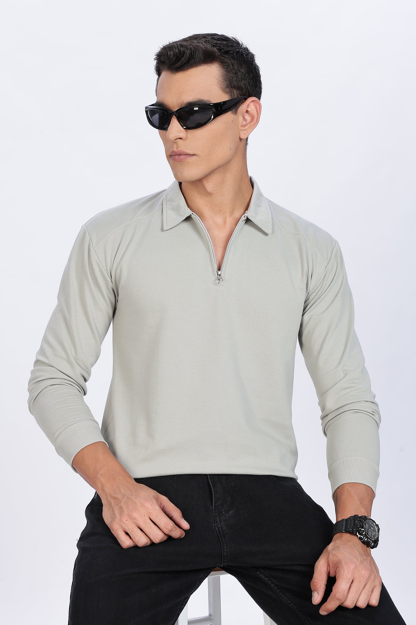 Silver Mist Zip Polo