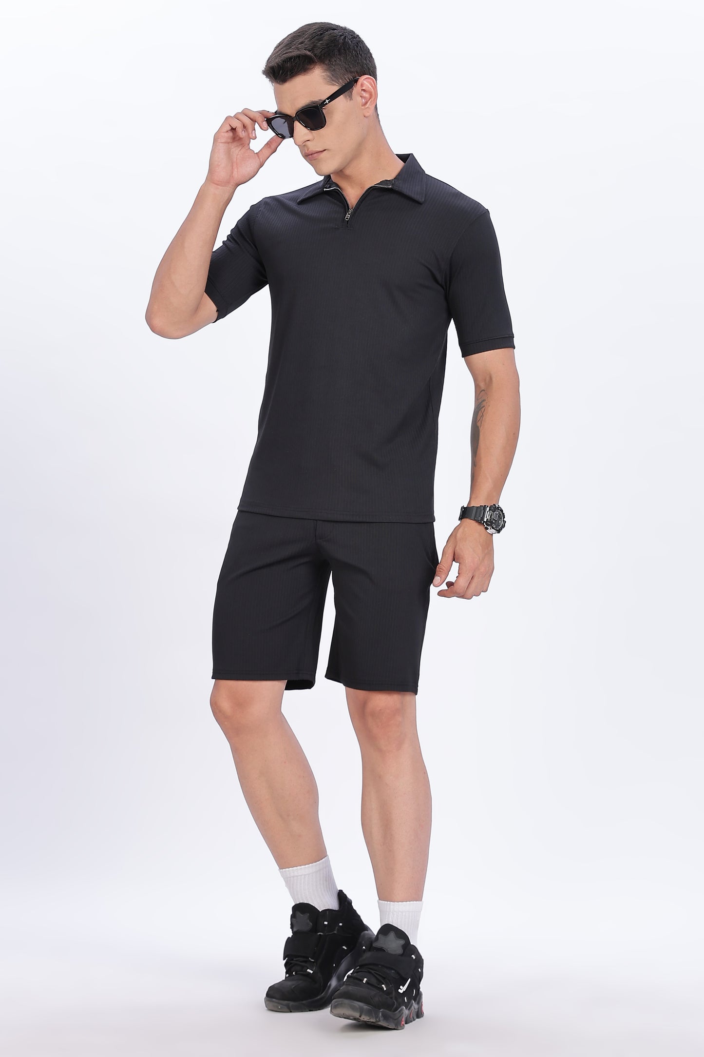 Monochrome Luxe Zip Polo Set