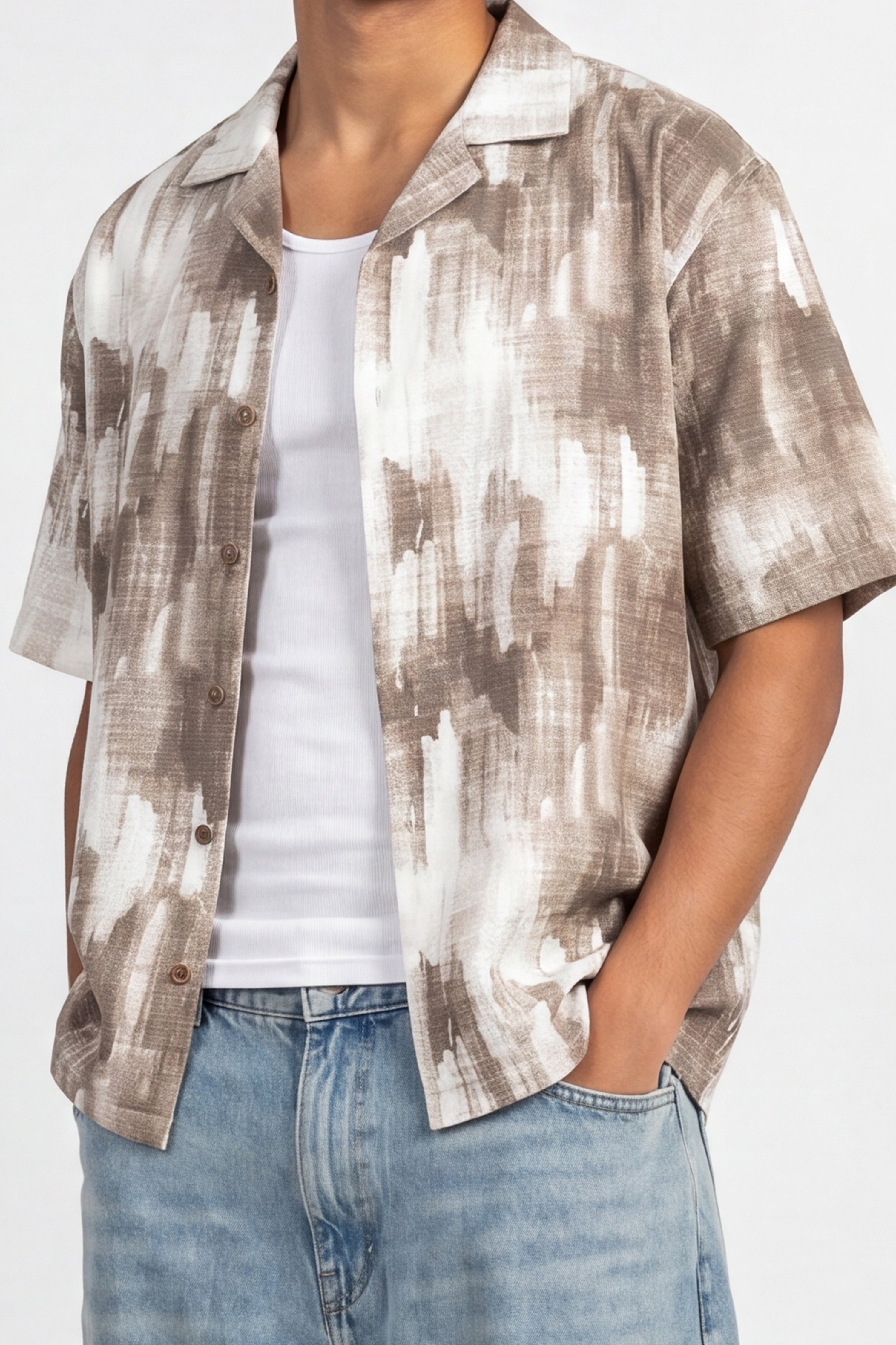 Taupe Abstract Print Shirt