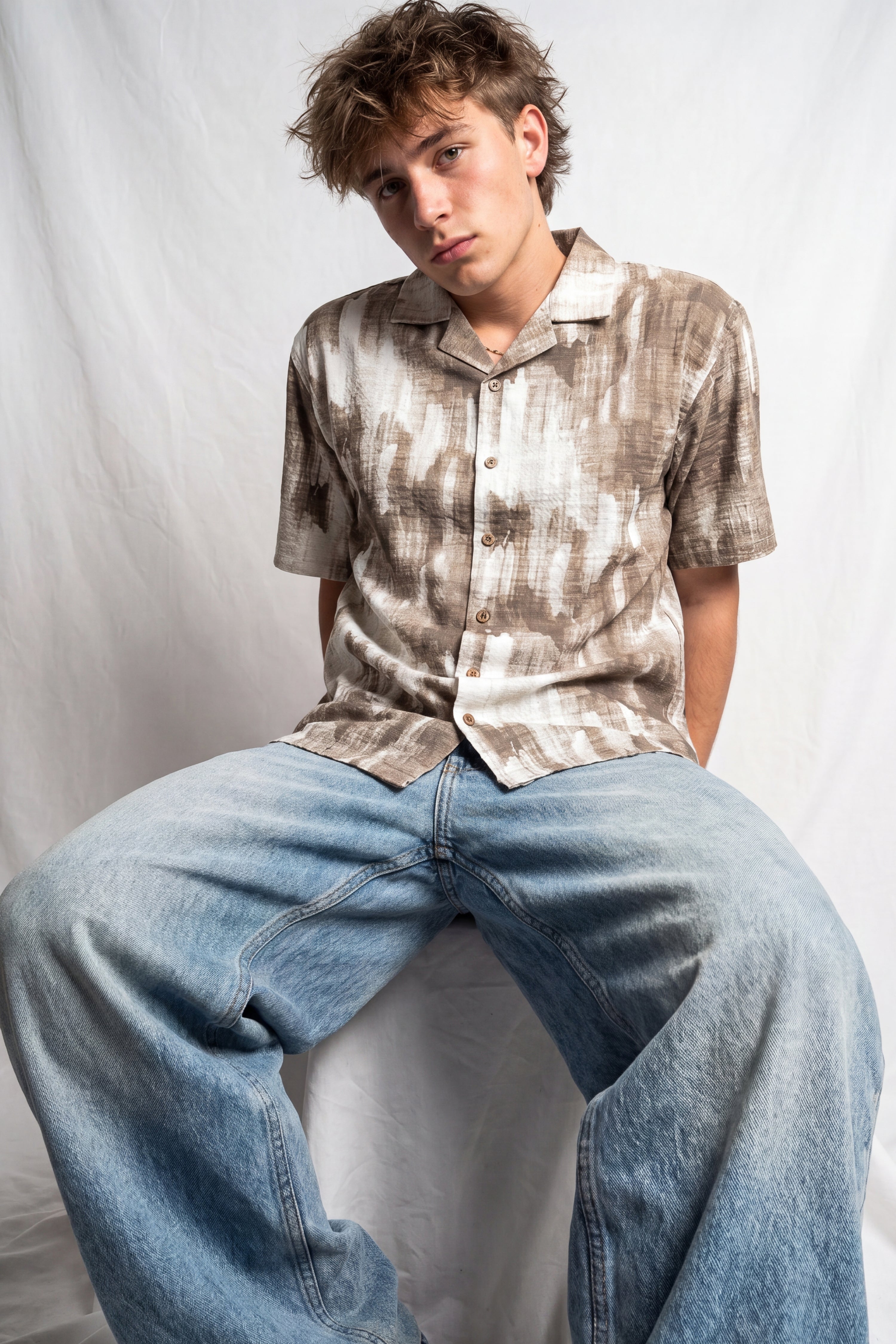 Taupe Abstract Print Shirt