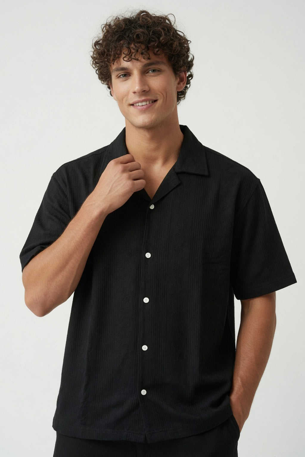 Black Ribbed Cuban Shirt