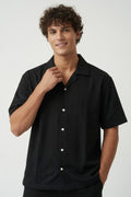 Black Ribbed Cuban Shirt
