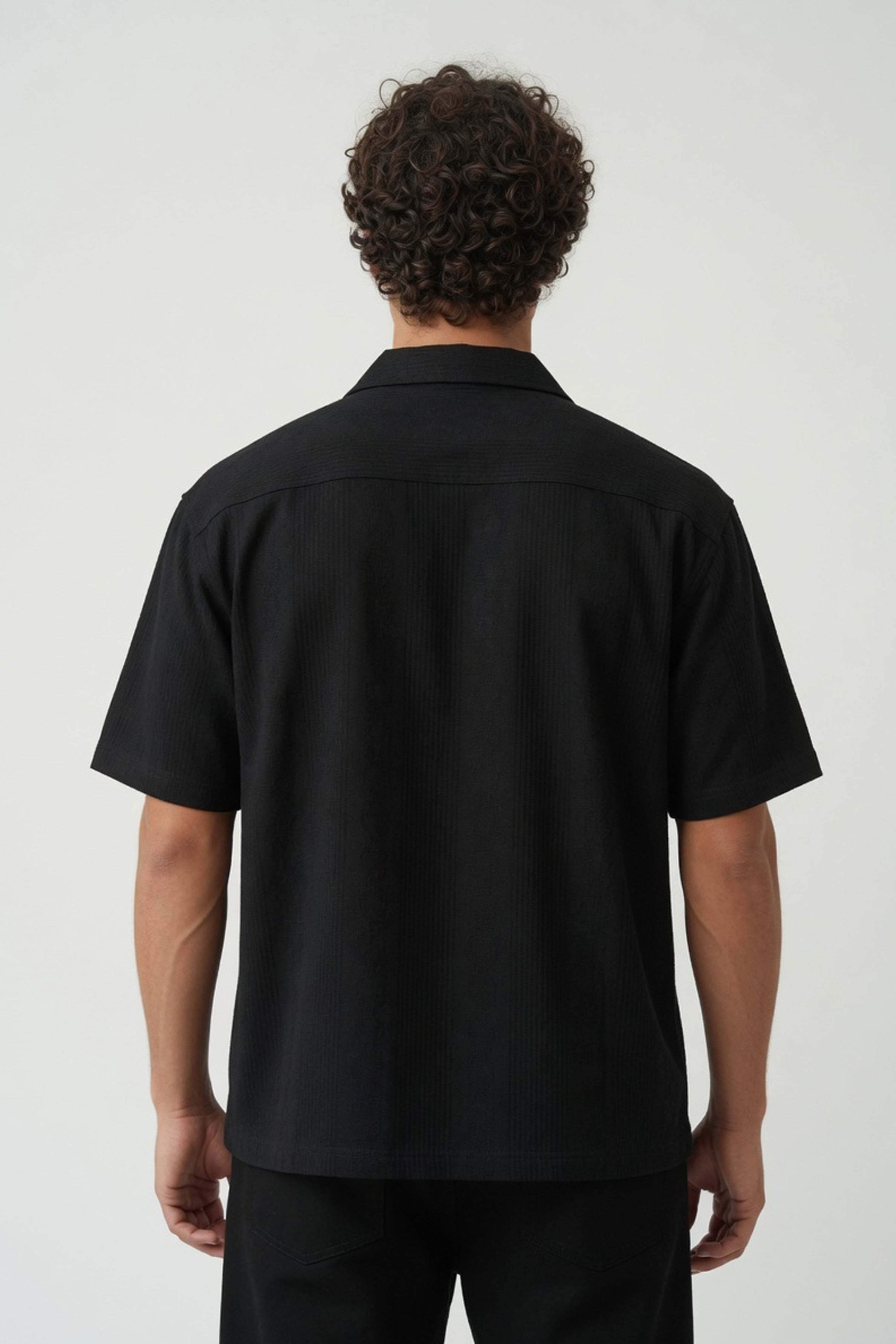 Black Ribbed Cuban Shirt