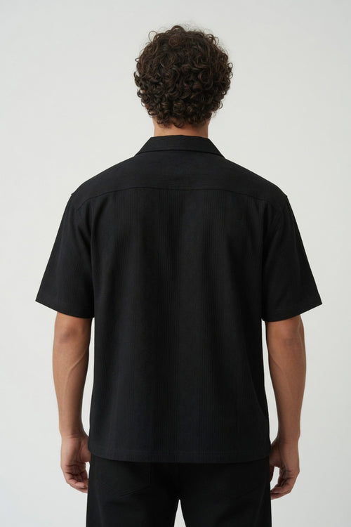 Black Ribbed Cuban Shirt
