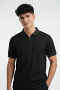 Jet Black Textured Quarter-Zip Polo