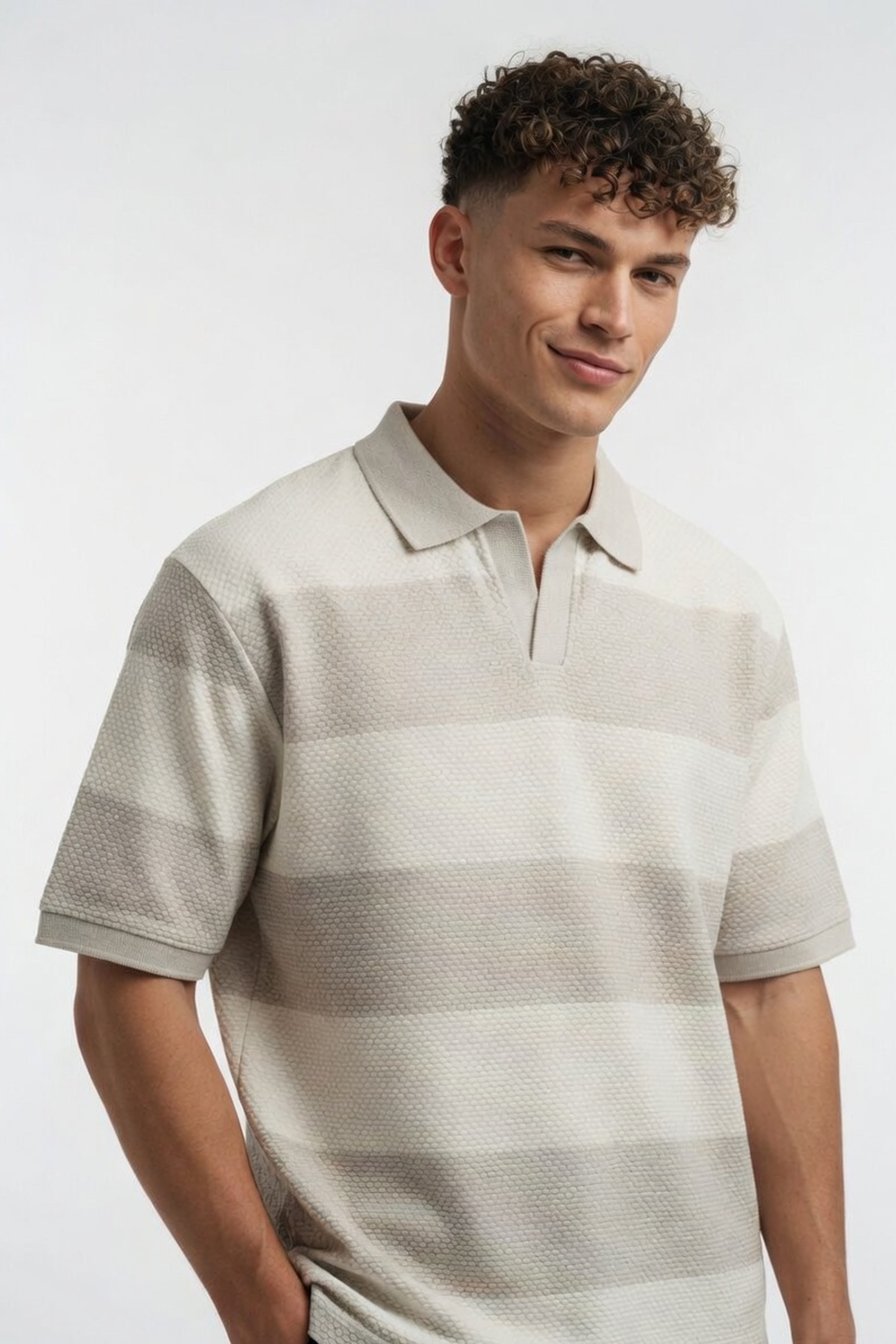 Soft Stone Textured Striped Polo