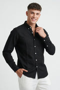 Jet Black Linen-Blend Slim-Fit Shirt