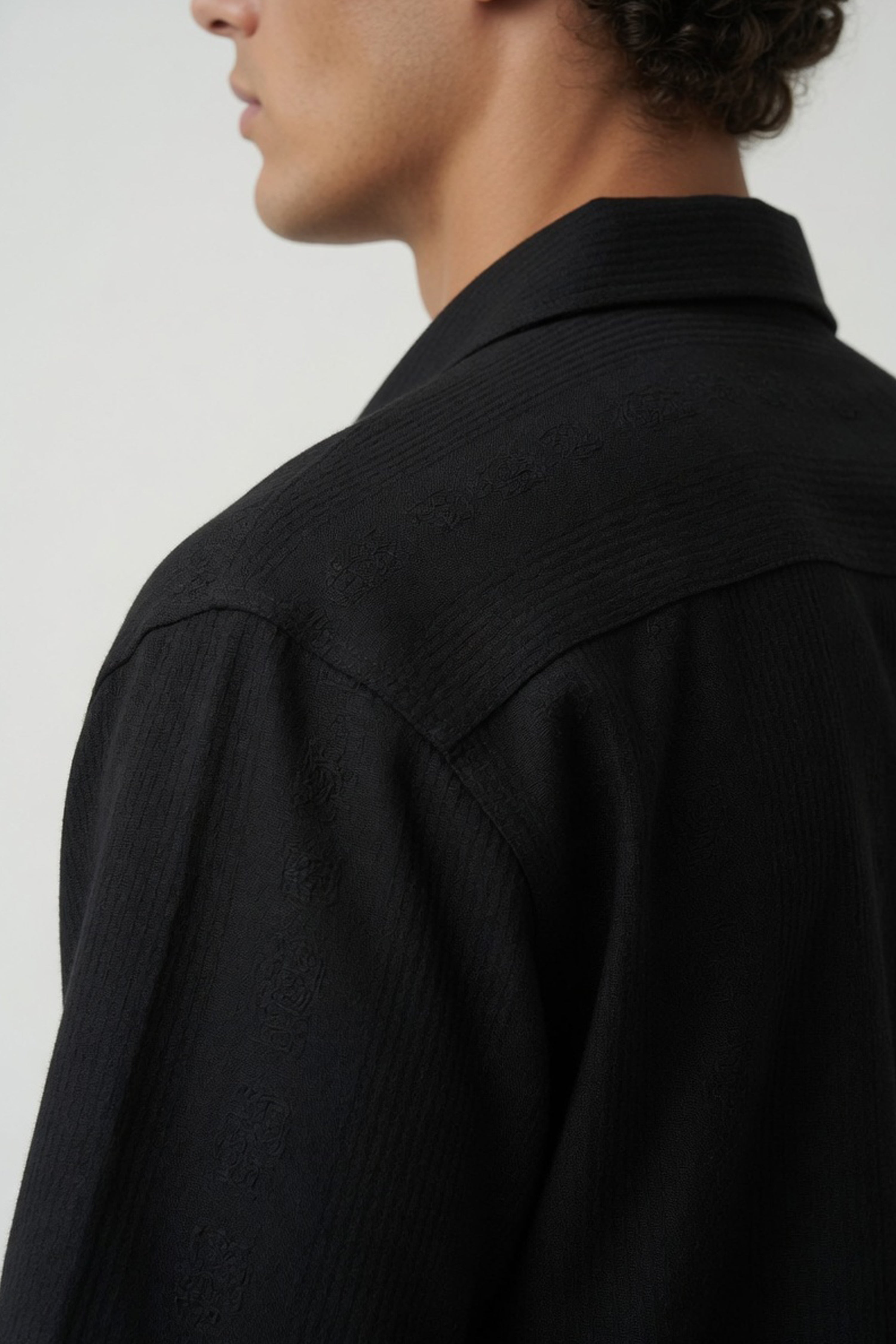 Black Ribbed Cuban Shirt