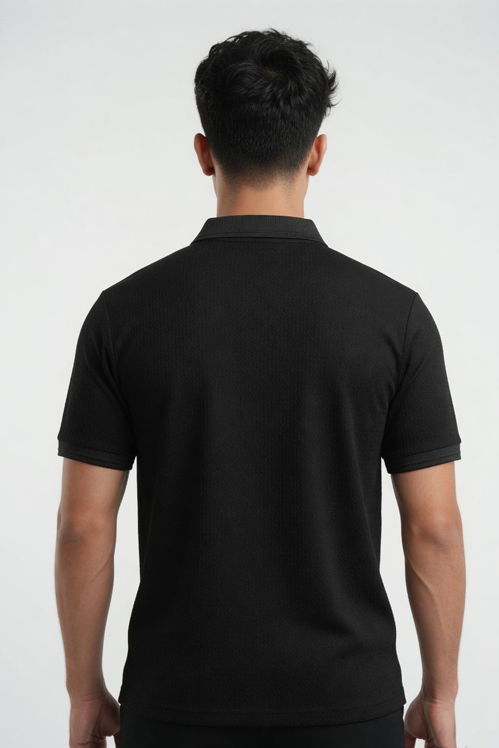 Jet Black Textured Quarter-Zip Polo