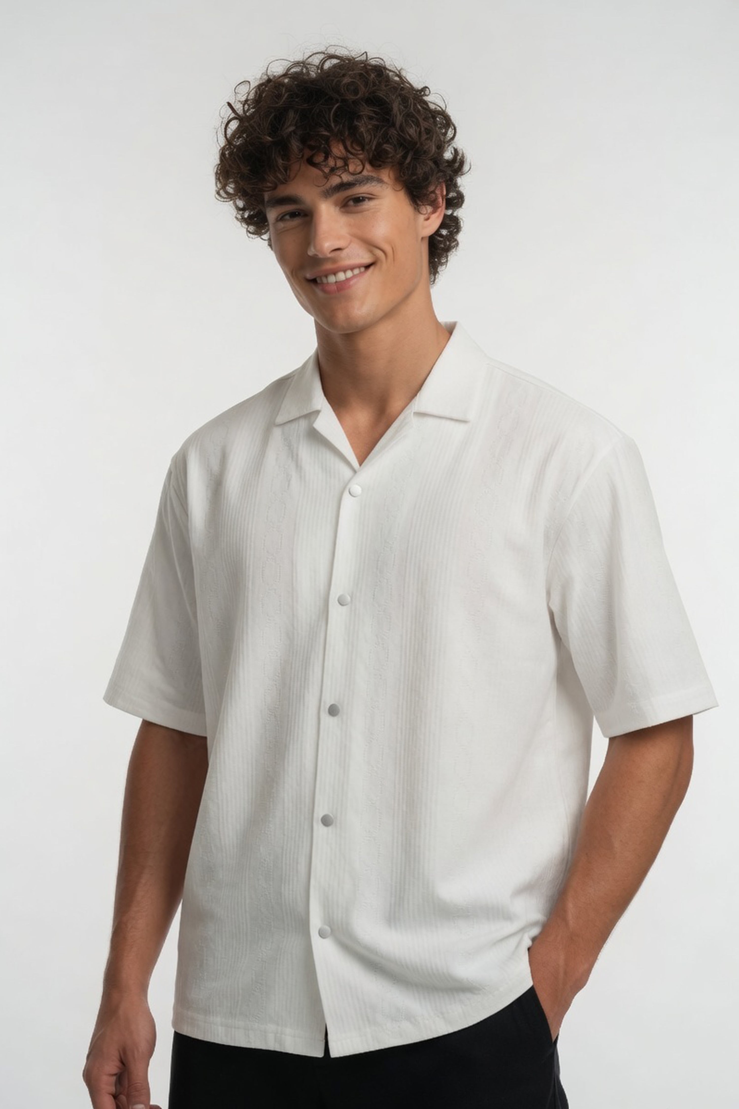 Cloud White Ribbed Cuban Shirt