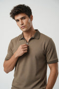 Premium Mocha Honeycomb Knit Polo