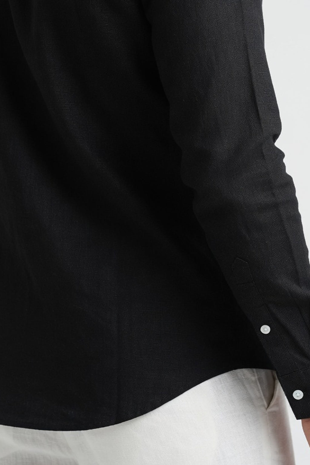 Jet Black Linen-Blend Slim-Fit Shirt