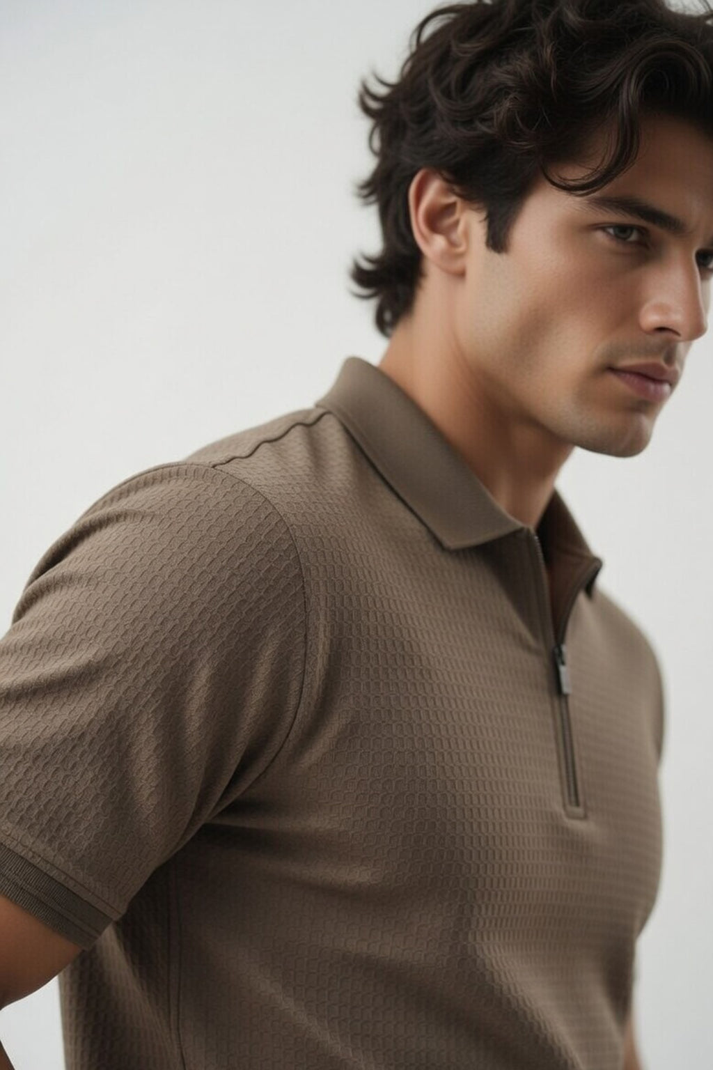 Premium Mocha Honeycomb Knit Polo