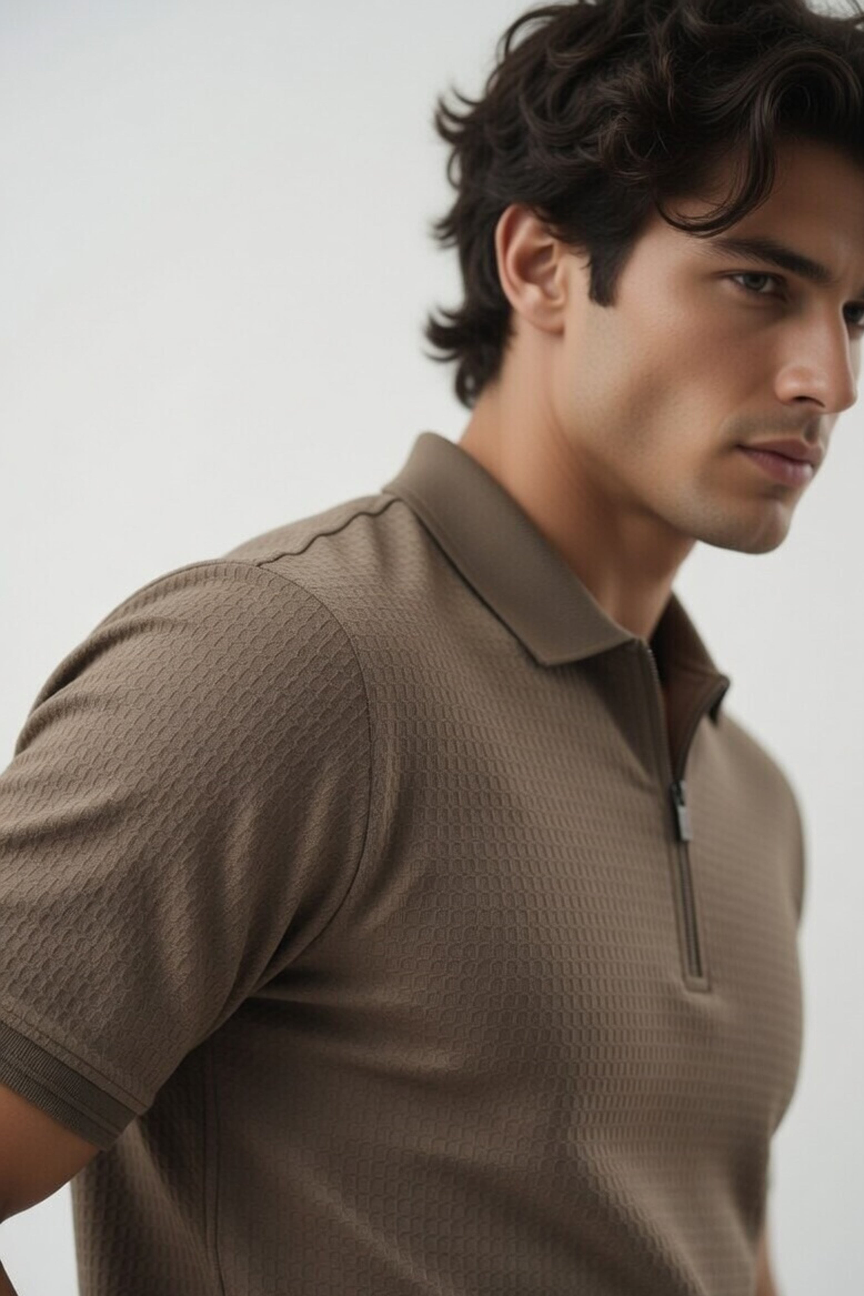 Premium Mocha Honeycomb Knit Polo