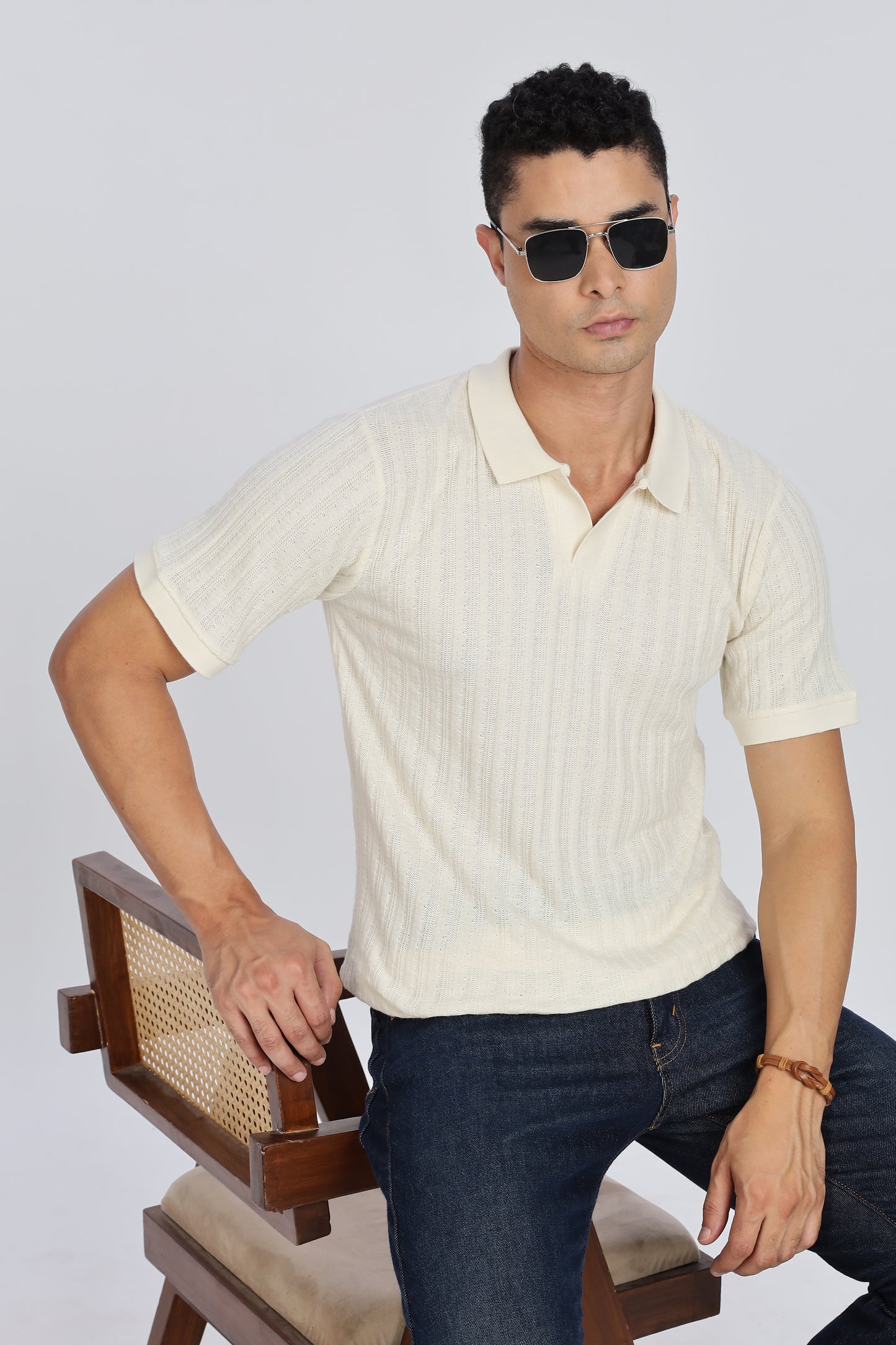Regular Fit Men’s Cream Polo T-Shirt