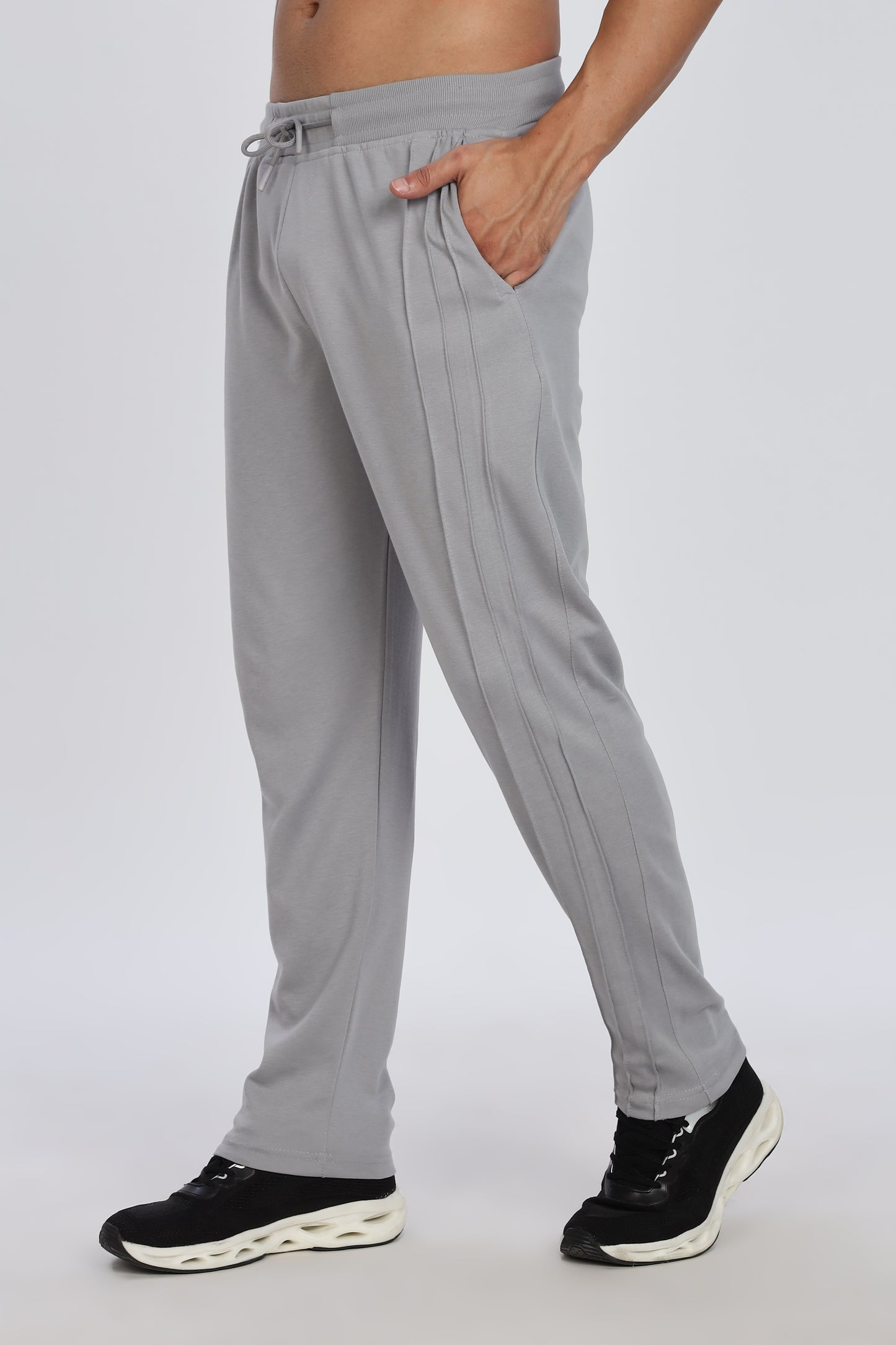 Men Grey Casual Jogger with Drawstring Waist & Side Pockets