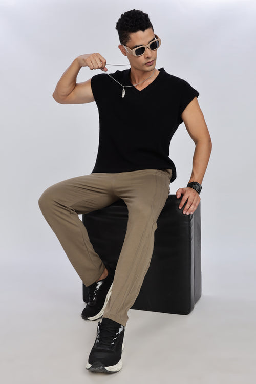 Men Brown Casual Jogger with Drawstring Waist & Side Pockets