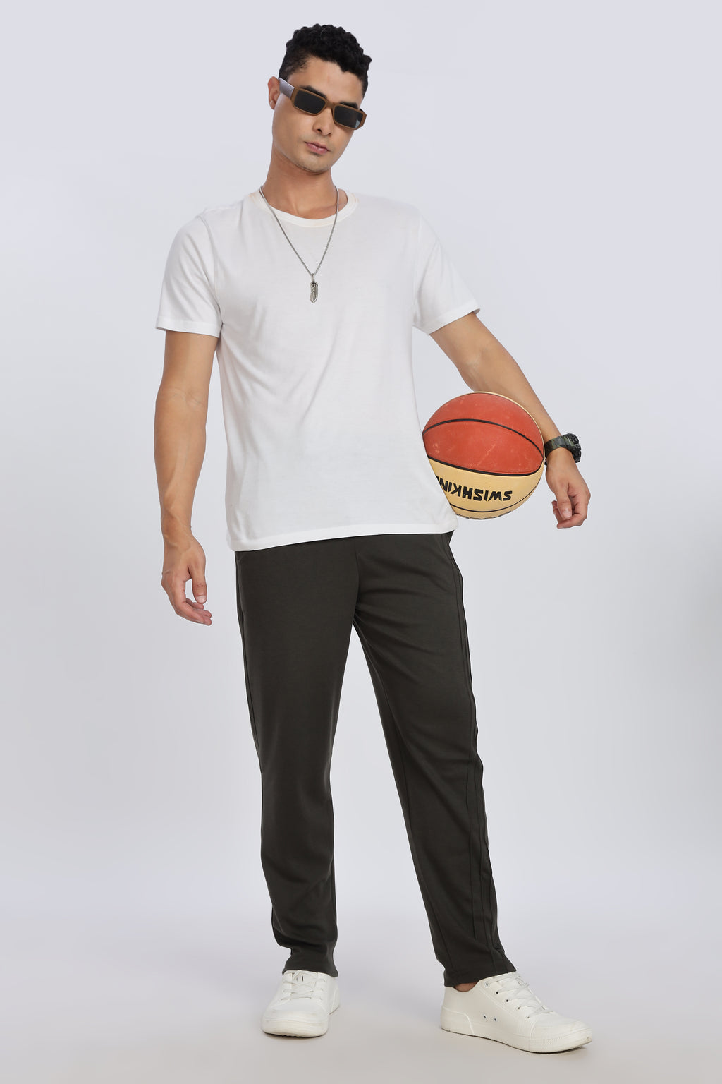 Men Dark Grey Casual Jogger with Drawstring Waist & Side Pockets