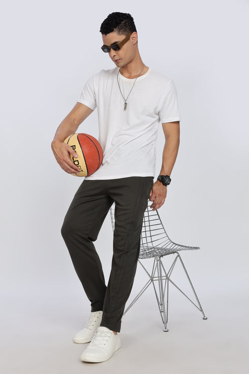 Men Dark Grey Casual Jogger with Drawstring Waist & Side Pockets