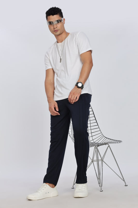 Men Navy Blue Casual Jogger with Drawstring Waist & Side Pockets