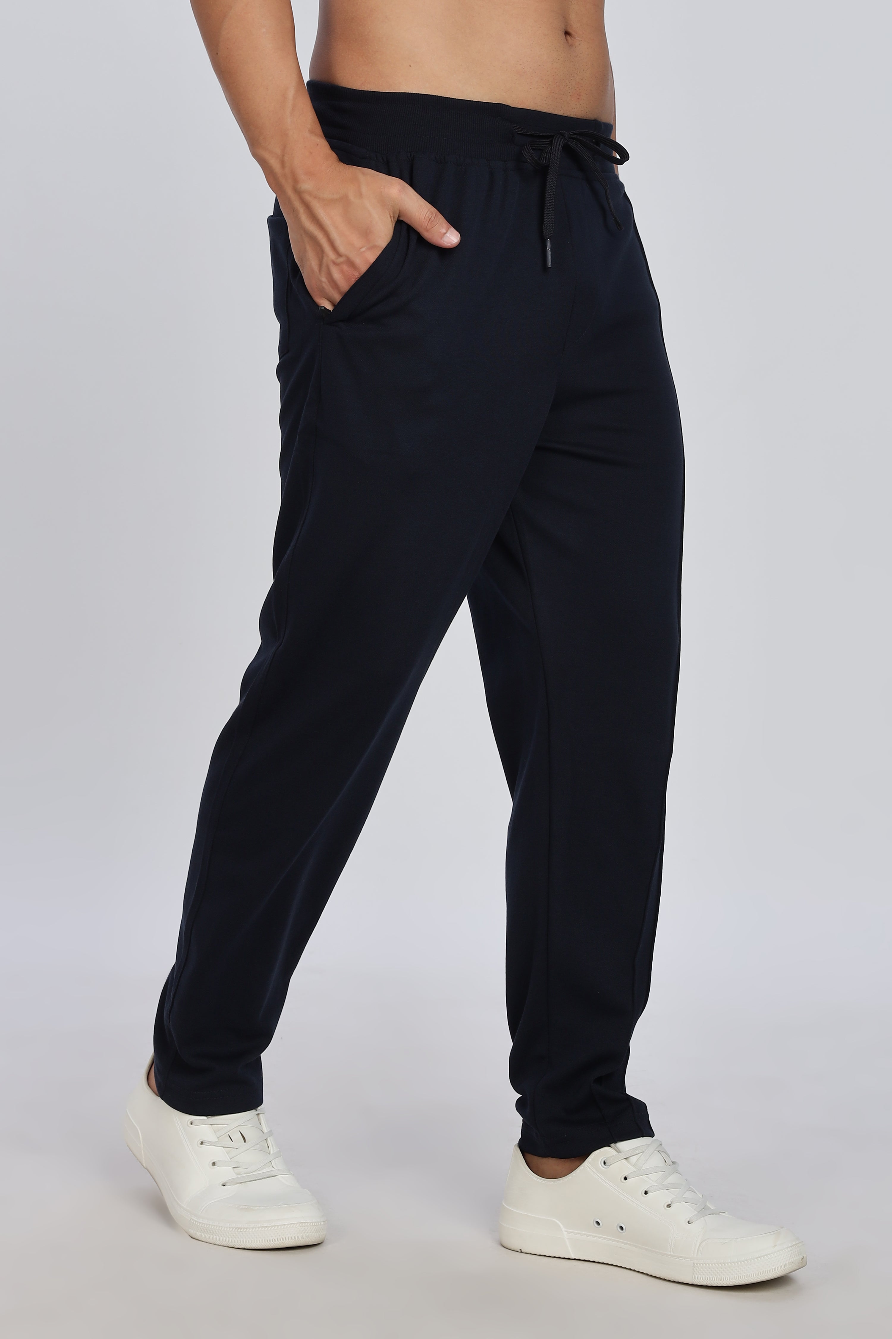 Men Navy Blue Casual Jogger with Drawstring Waist & Side Pockets