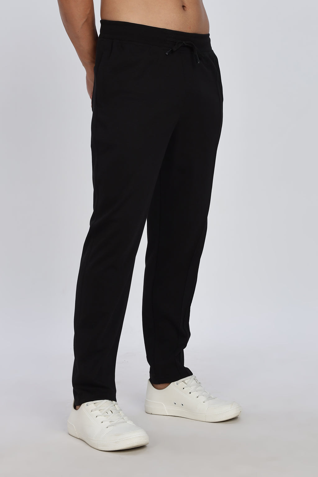 Men Solid Black Casual Jogger with Drawstring Waist & Side Pockets