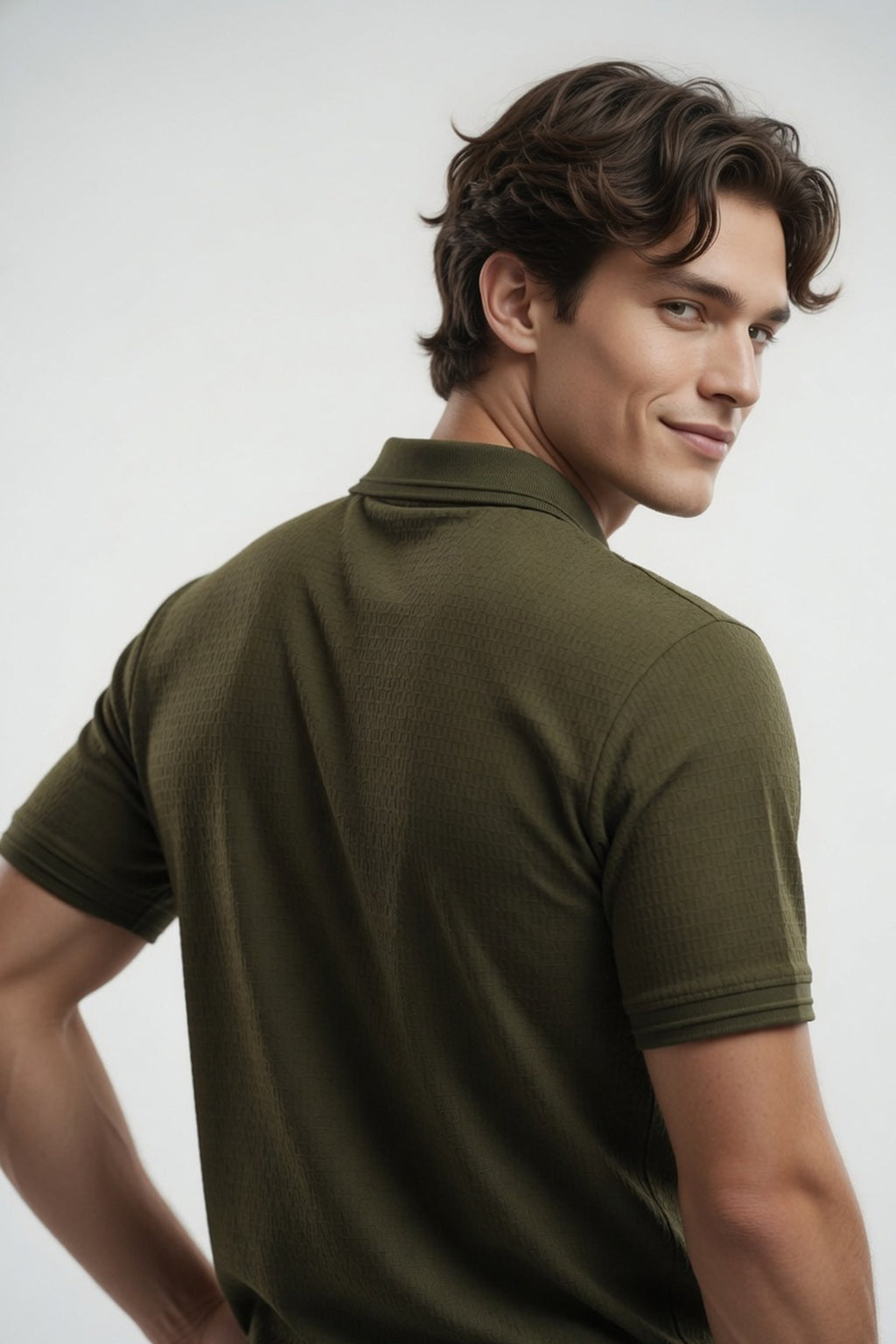 Olive Green Textured Quarter-Zip Polo