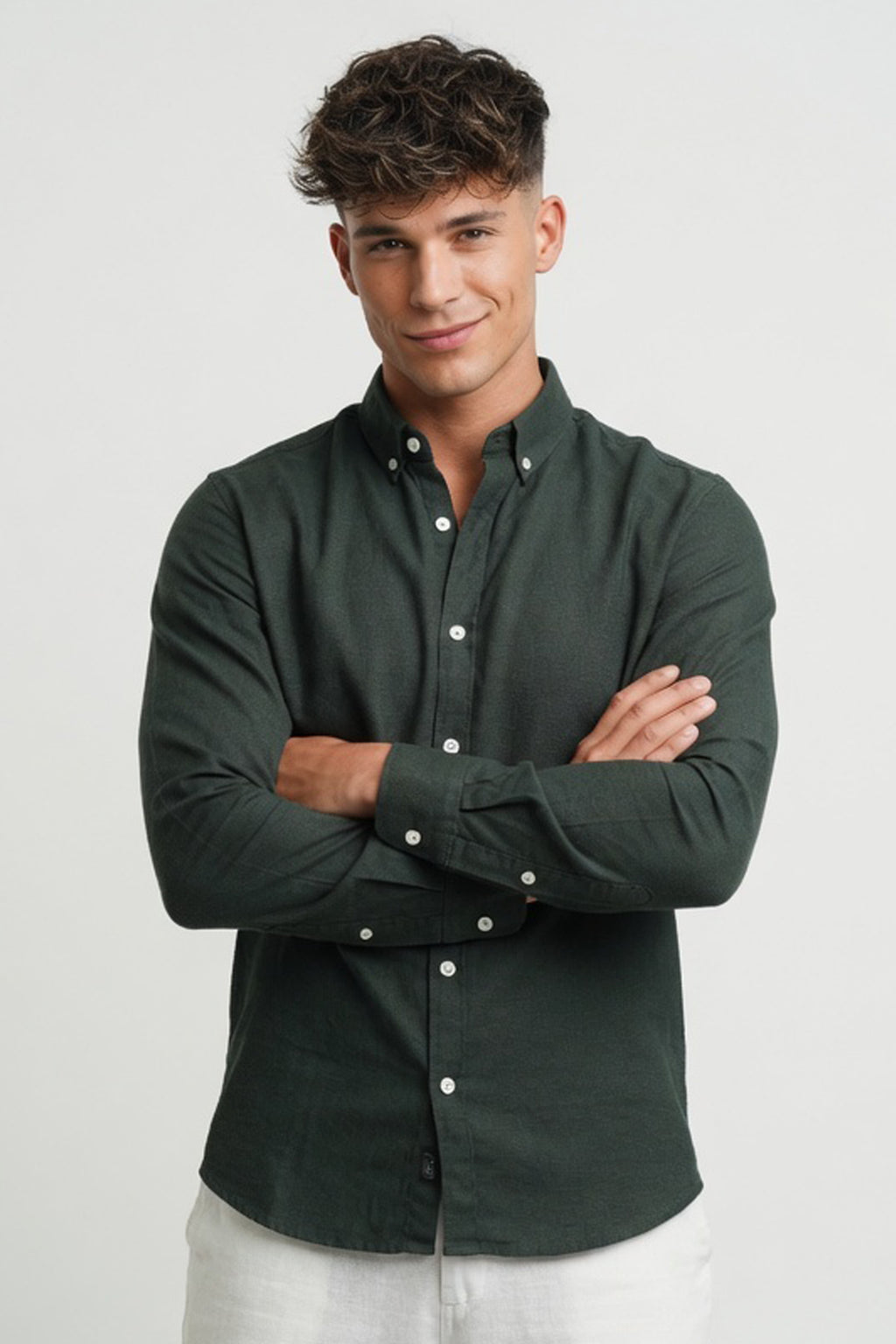Forest Green Textured Slim-Fit Shirt