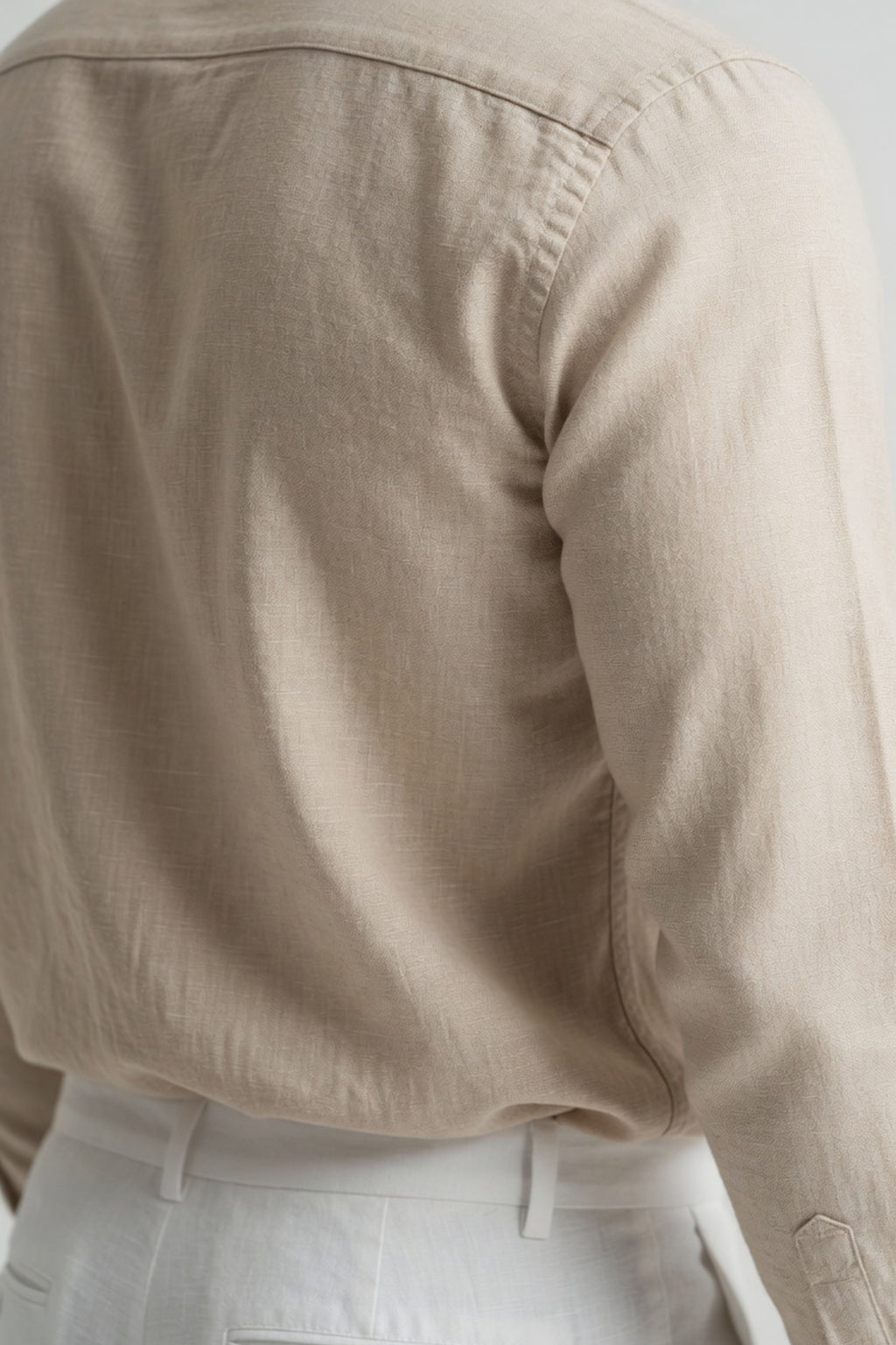 Sand Beige Textured Slim-Fit Shirt