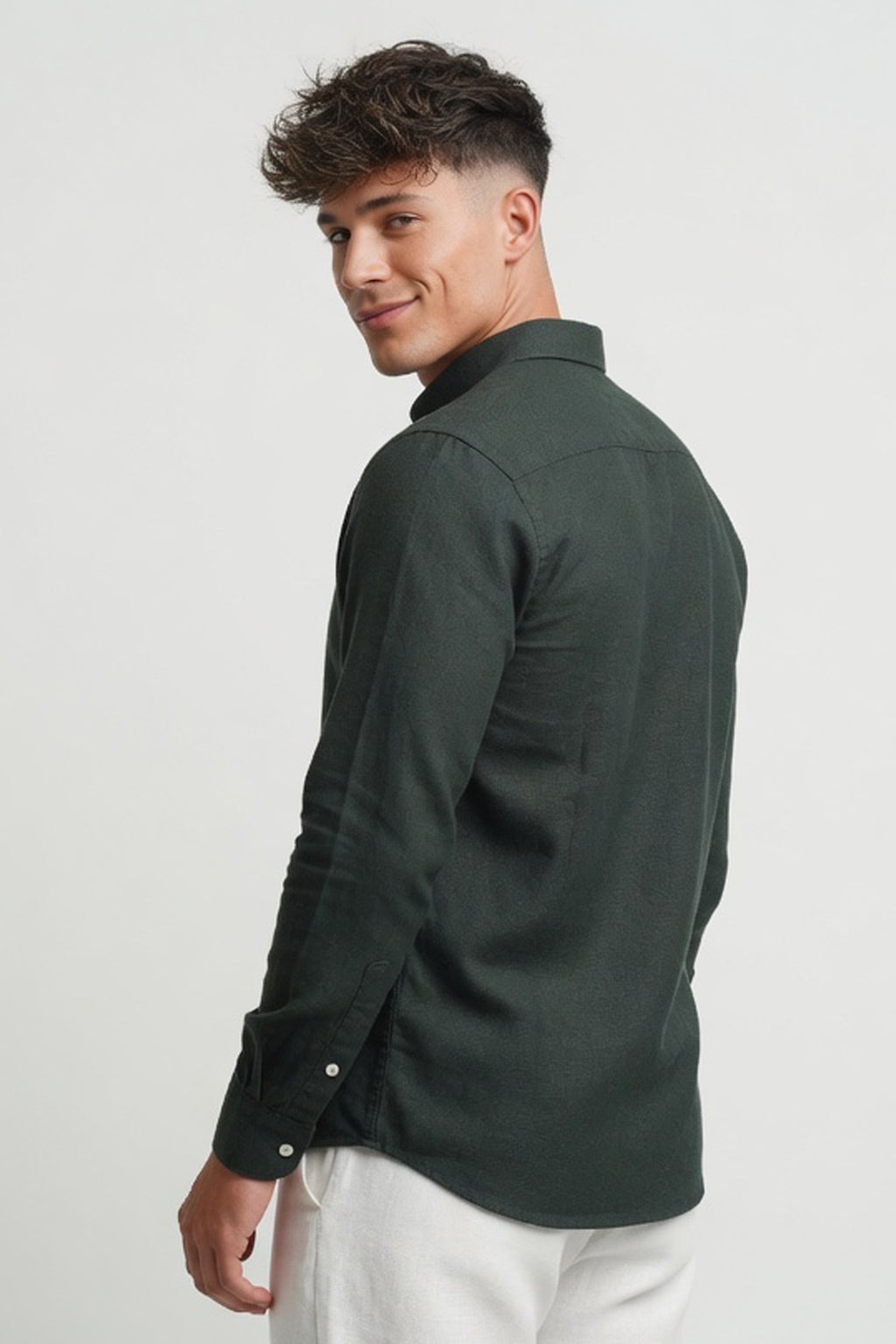 Forest Green Textured Slim-Fit Shirt