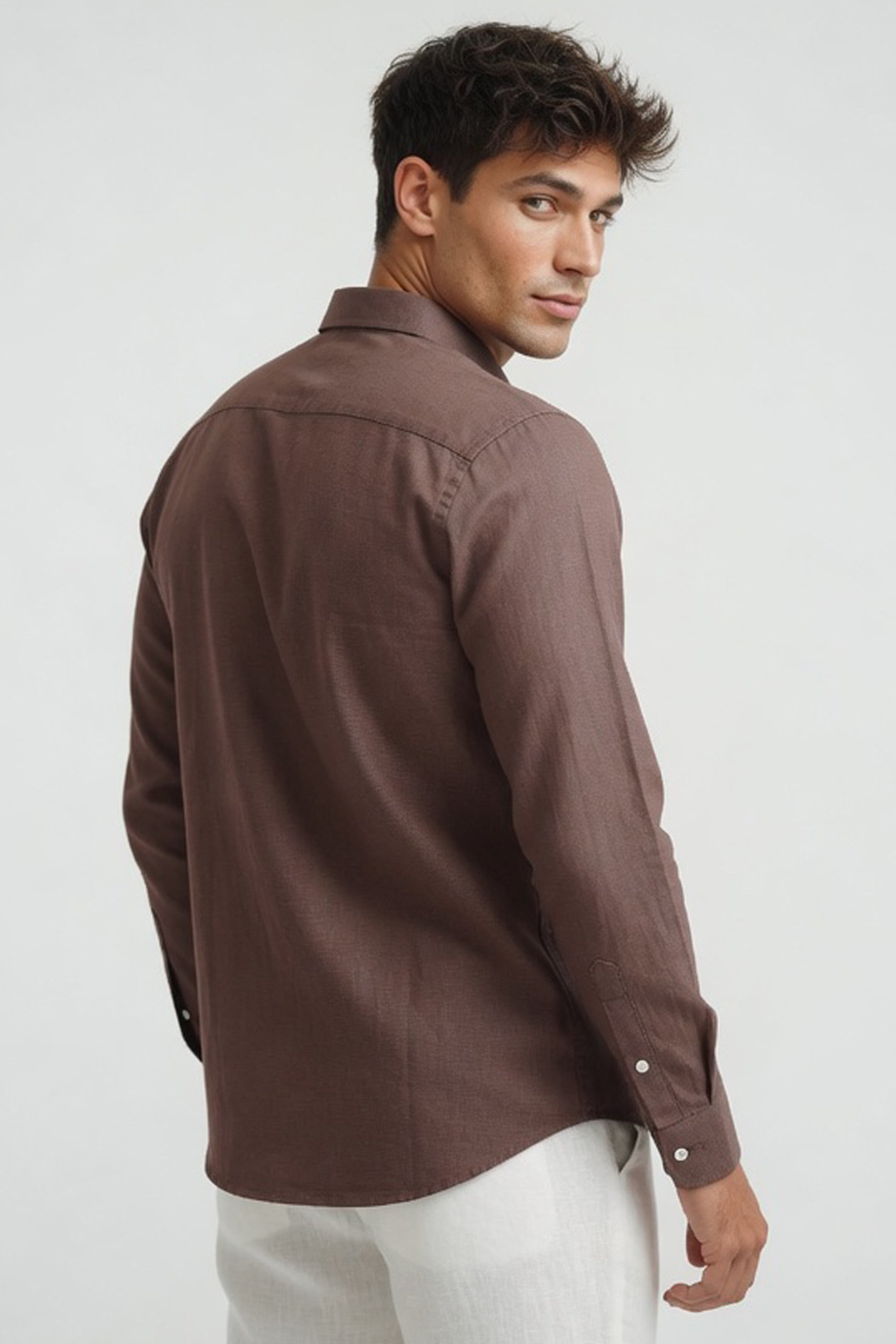 Chocolate Brown Textured Slim-Fit Shirt