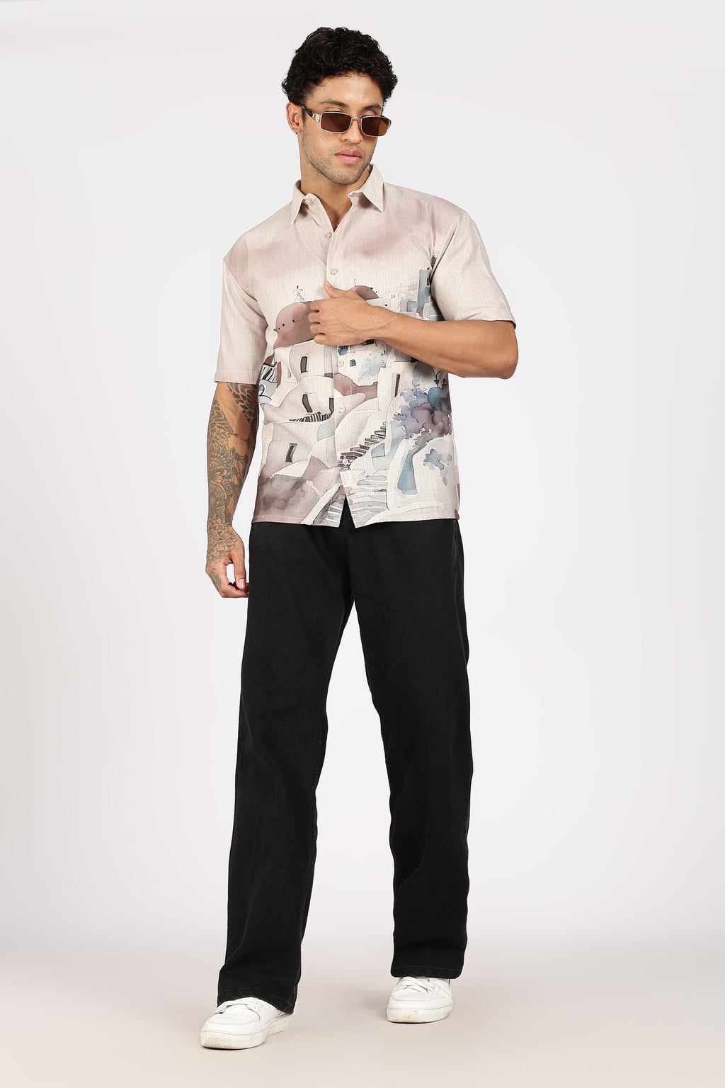 Santorini Peach Dome Scenic Printed Shirt