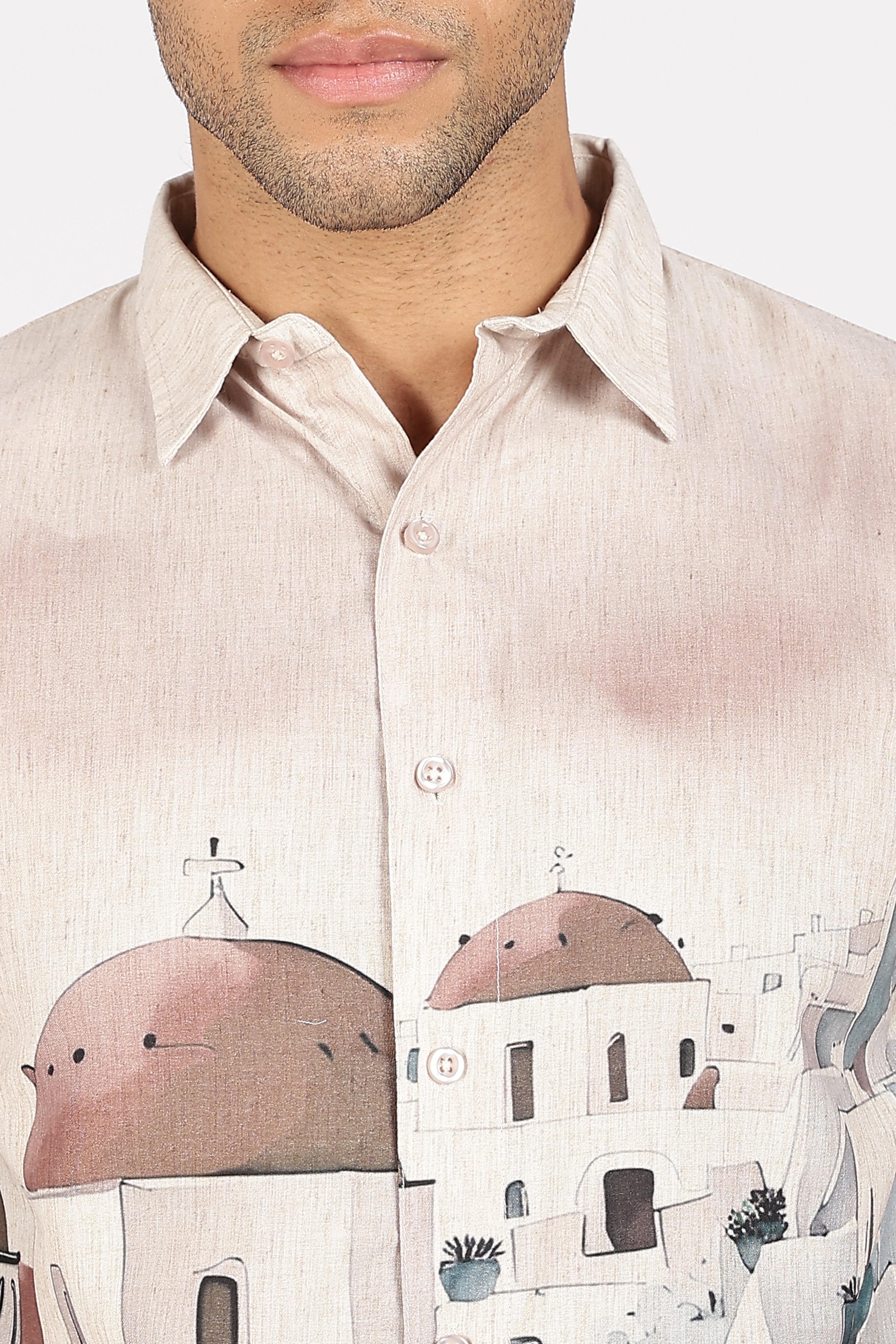 Santorini Peach Dome Scenic Printed Shirt