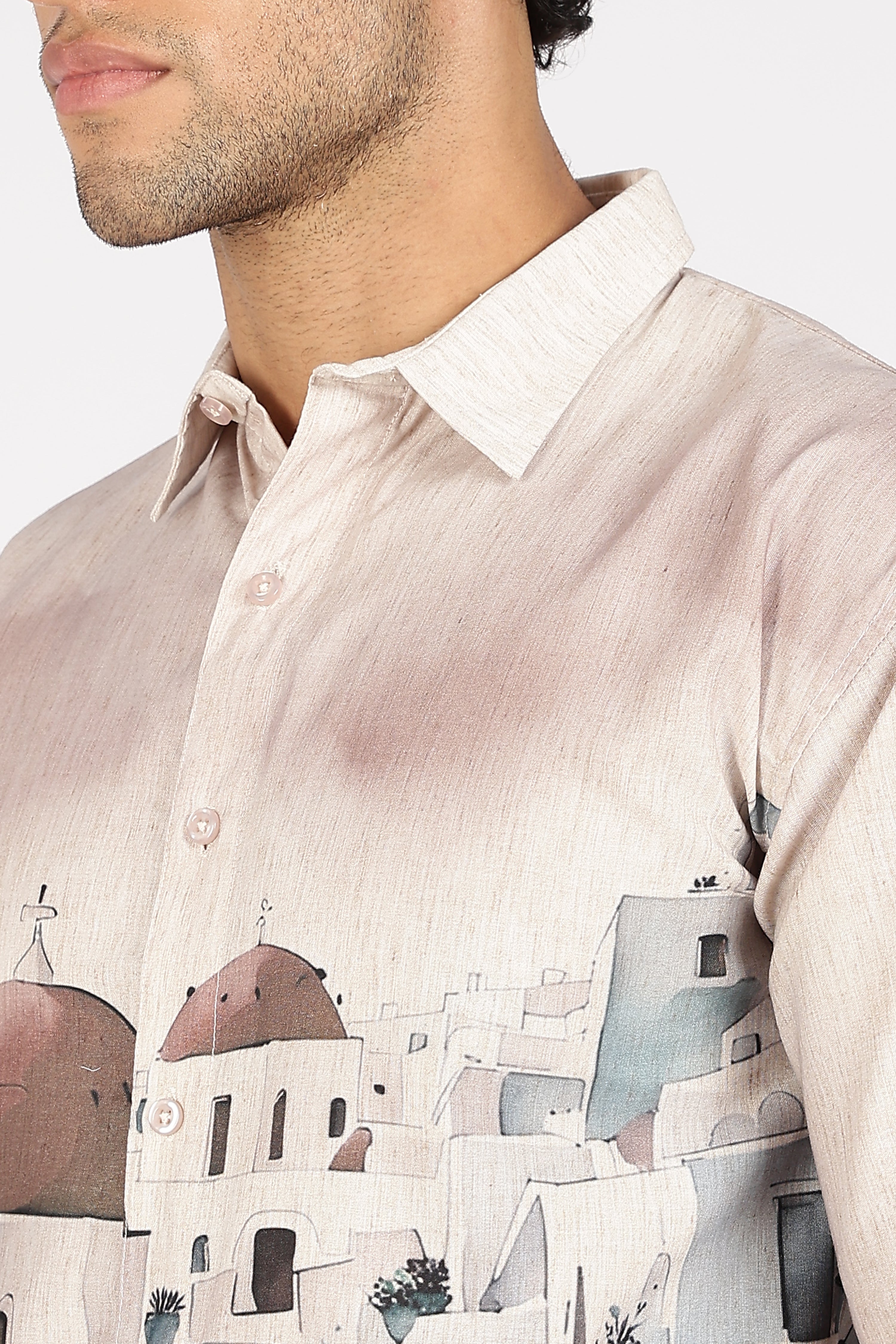 Santorini Peach Dome Scenic Printed Shirt