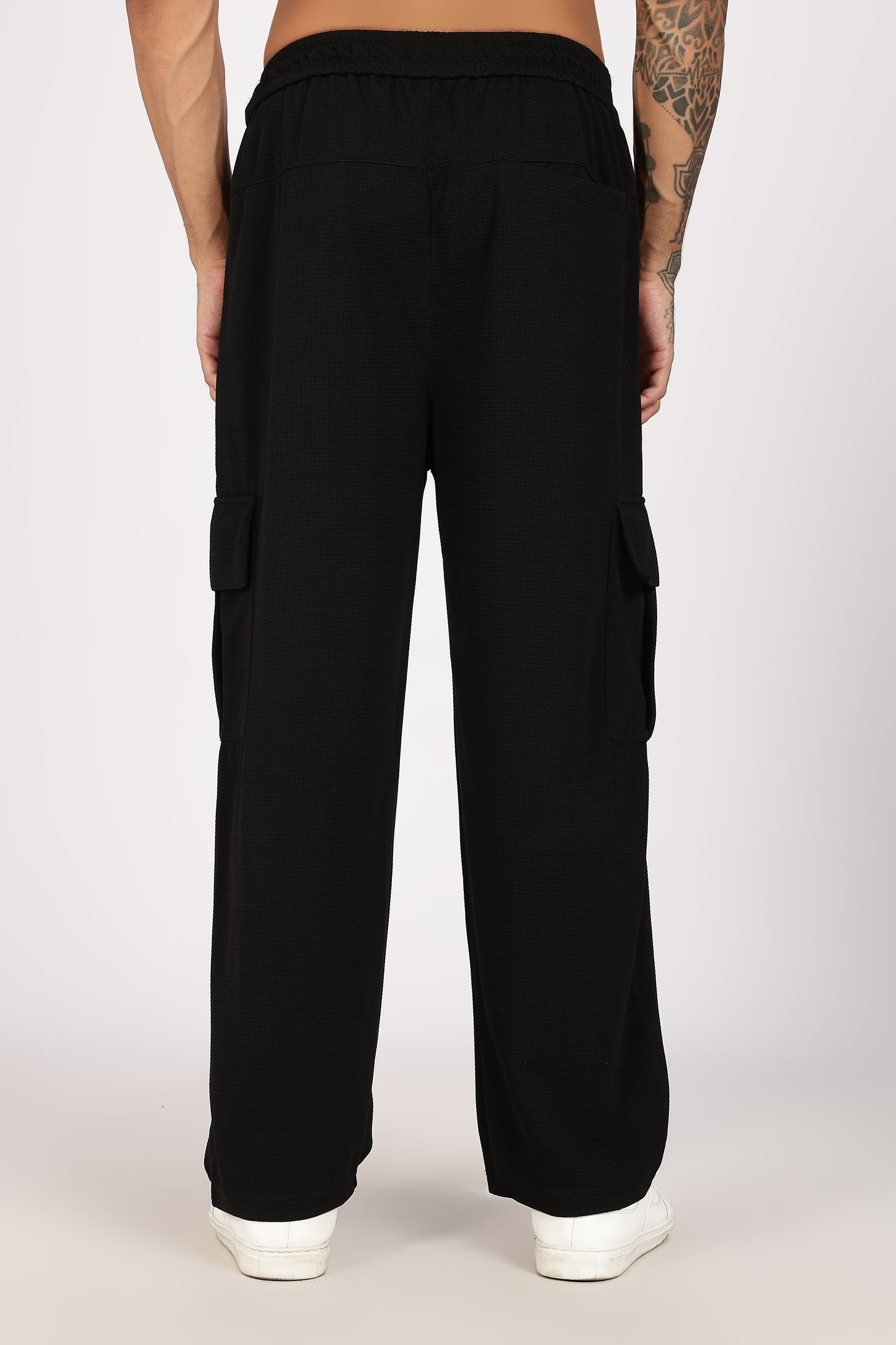 Black Textured Relaxed-Fit Cargo Trouser