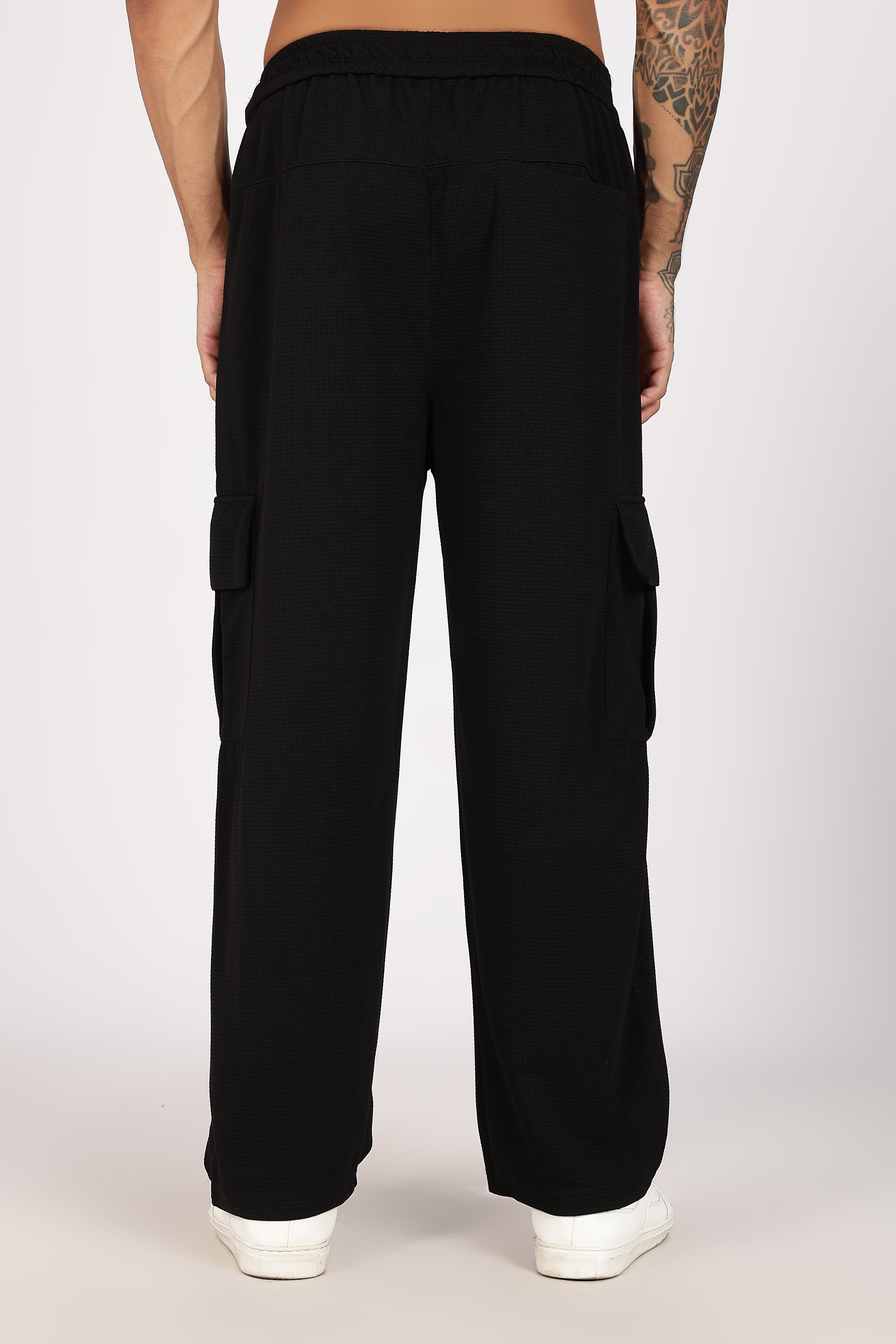 Black Textured Relaxed-Fit Cargo Trouser