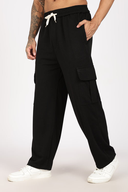 Black Textured Relaxed-Fit Cargo Trouser