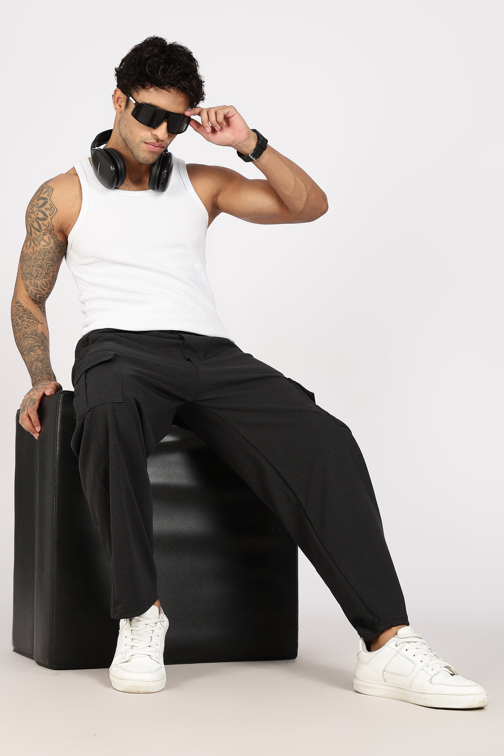 Black Textured Utility Cargo Trouser
