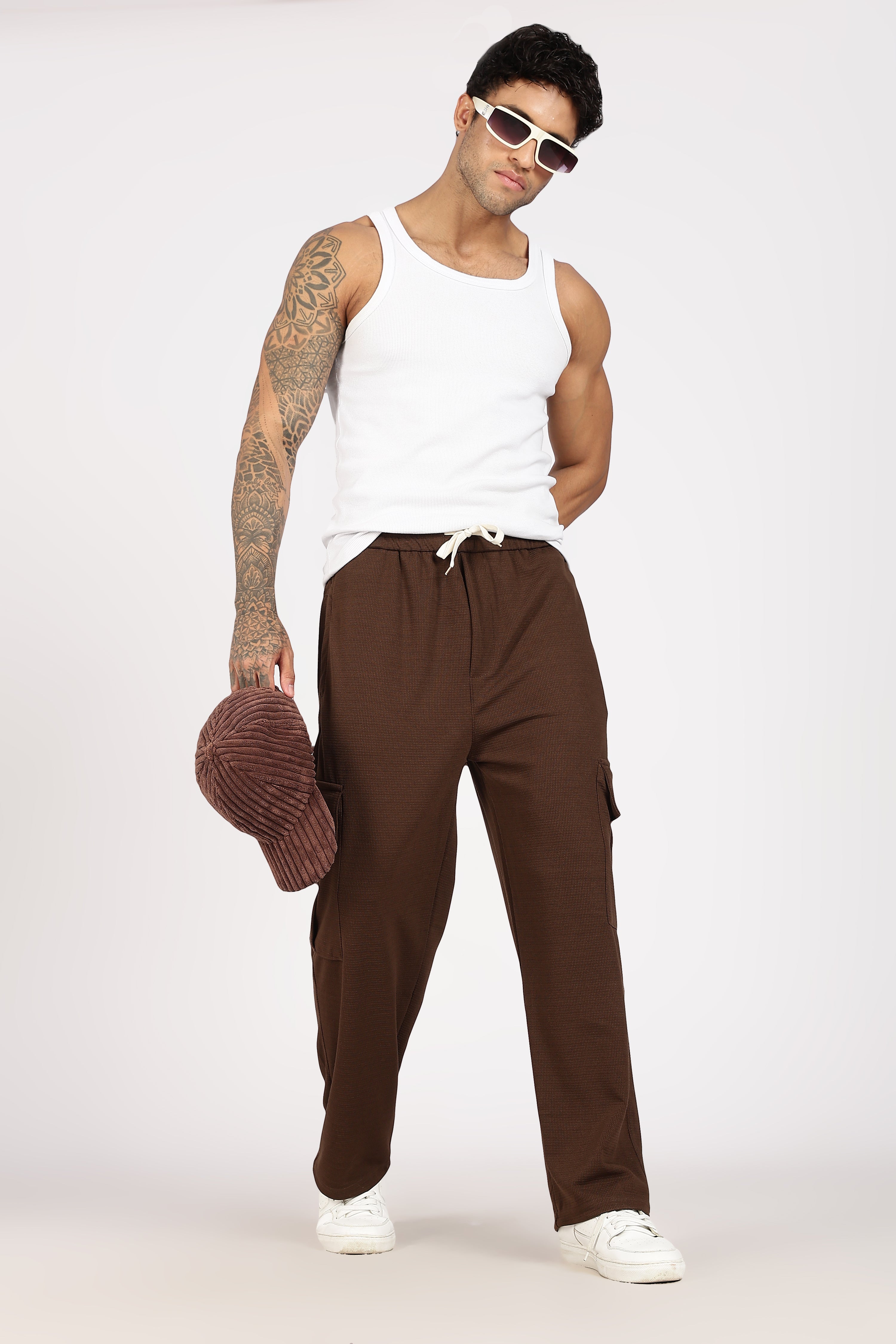 Brown Textured Utility Cargo Trouser
