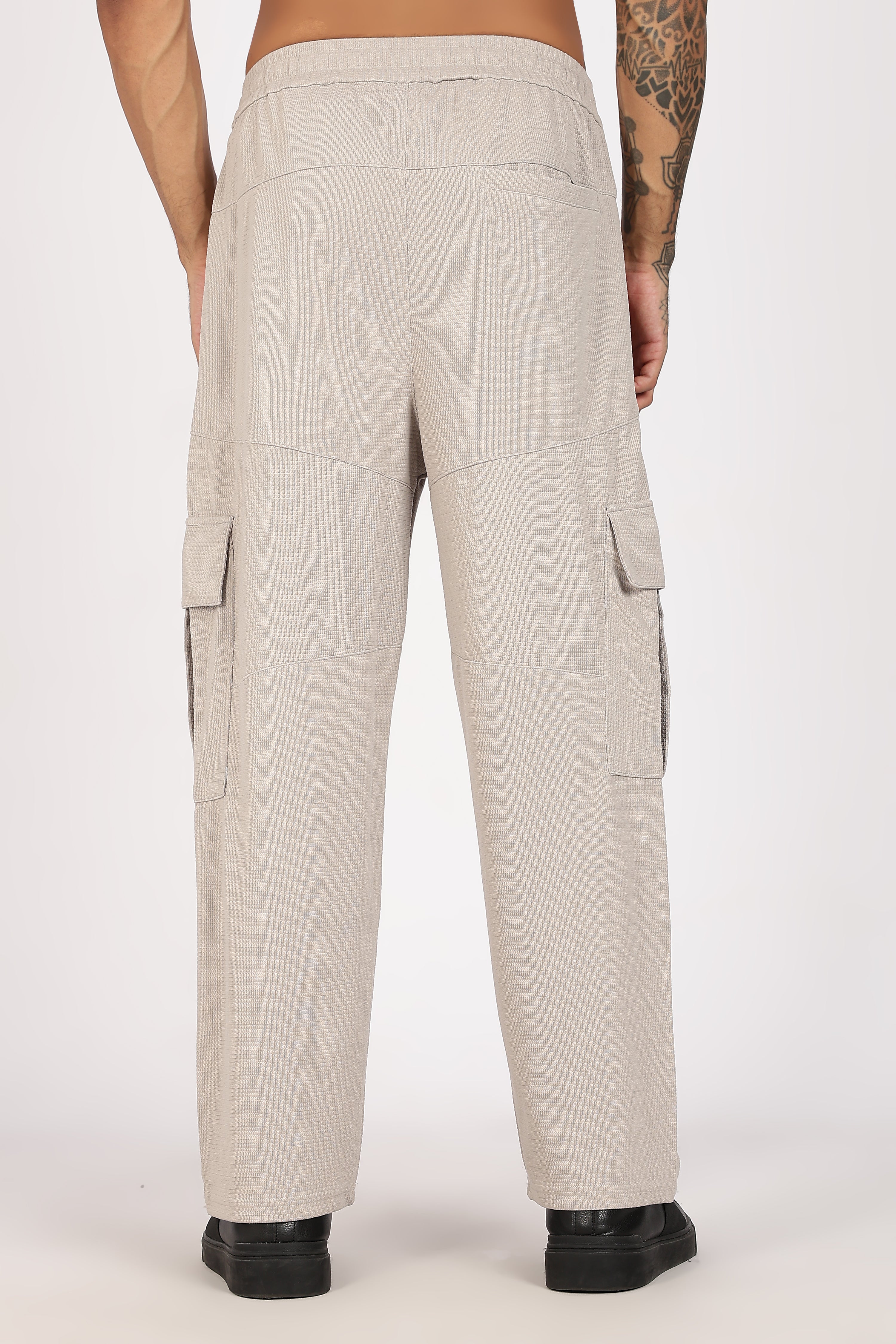 Beige Textured Utility Cargo Trouser