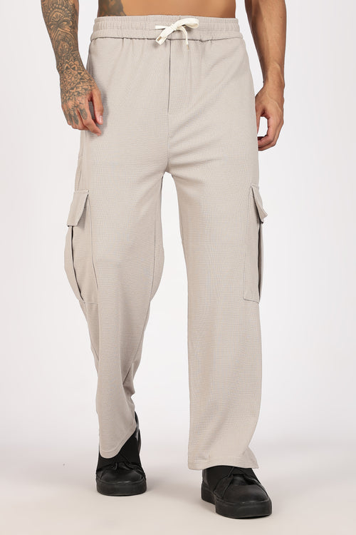 Beige Textured Utility Cargo Trouser