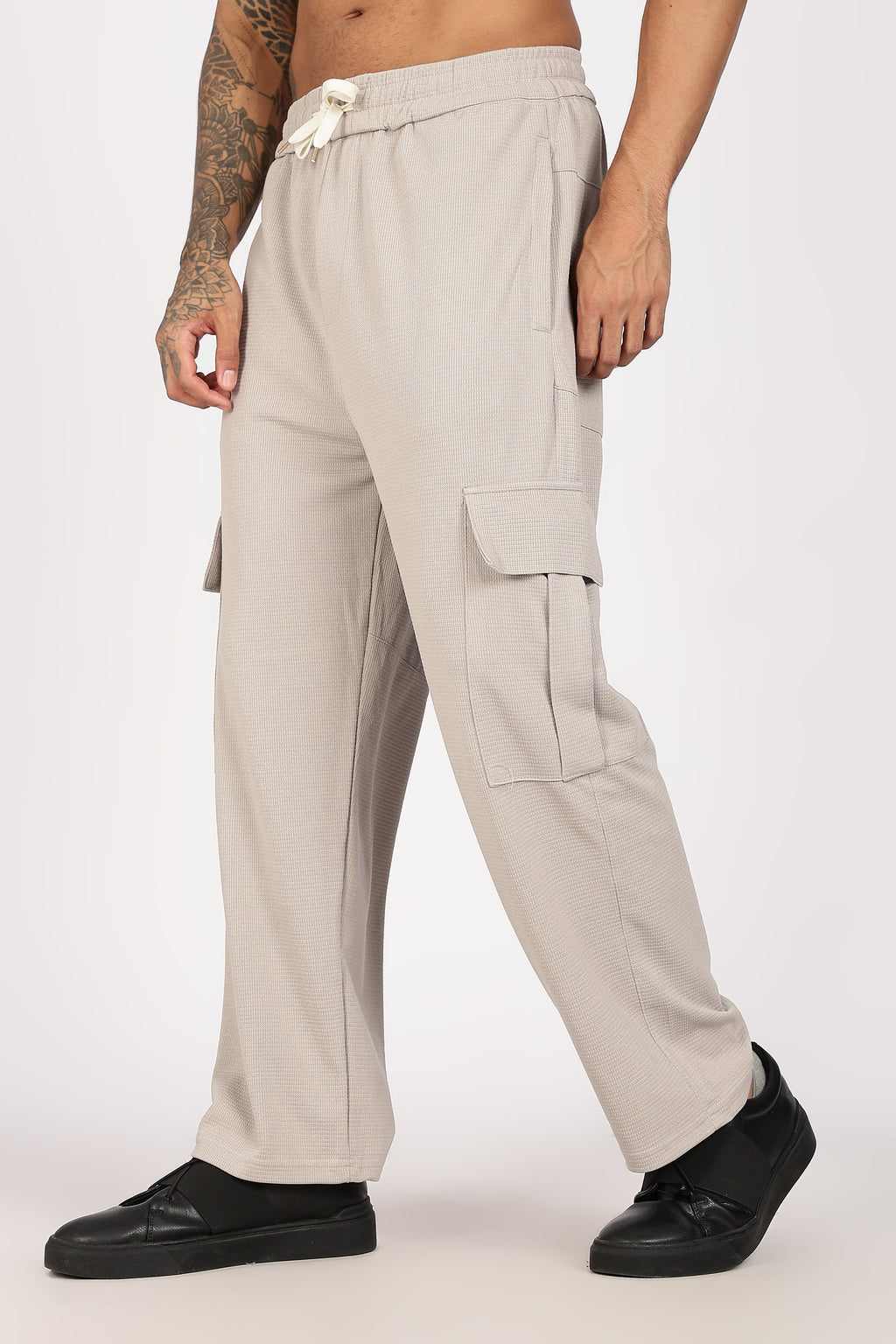 Beige Textured Utility Cargo Trouser