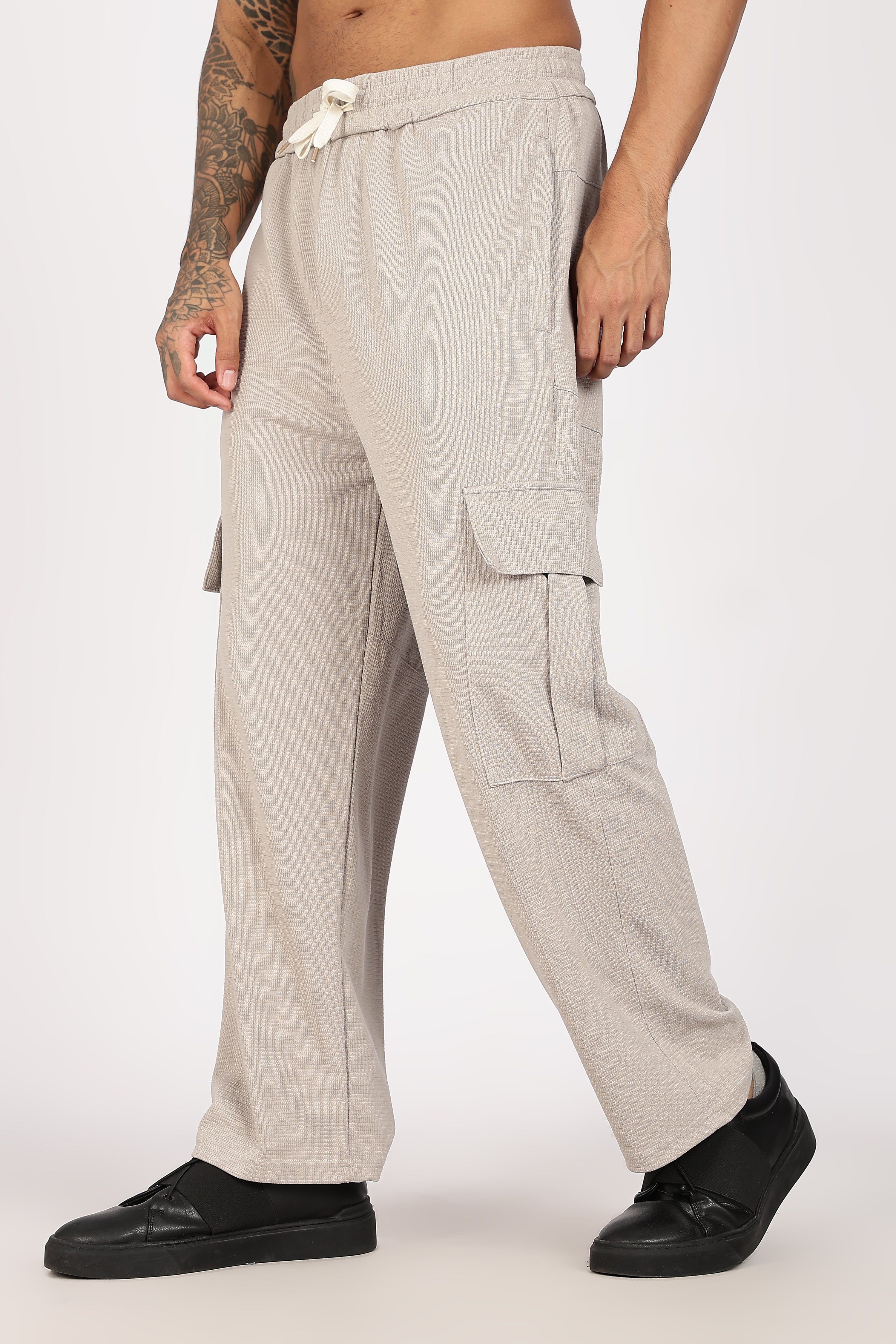 Beige Textured Utility Cargo Trouser