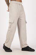 Beige Textured Utility Cargo Trouser