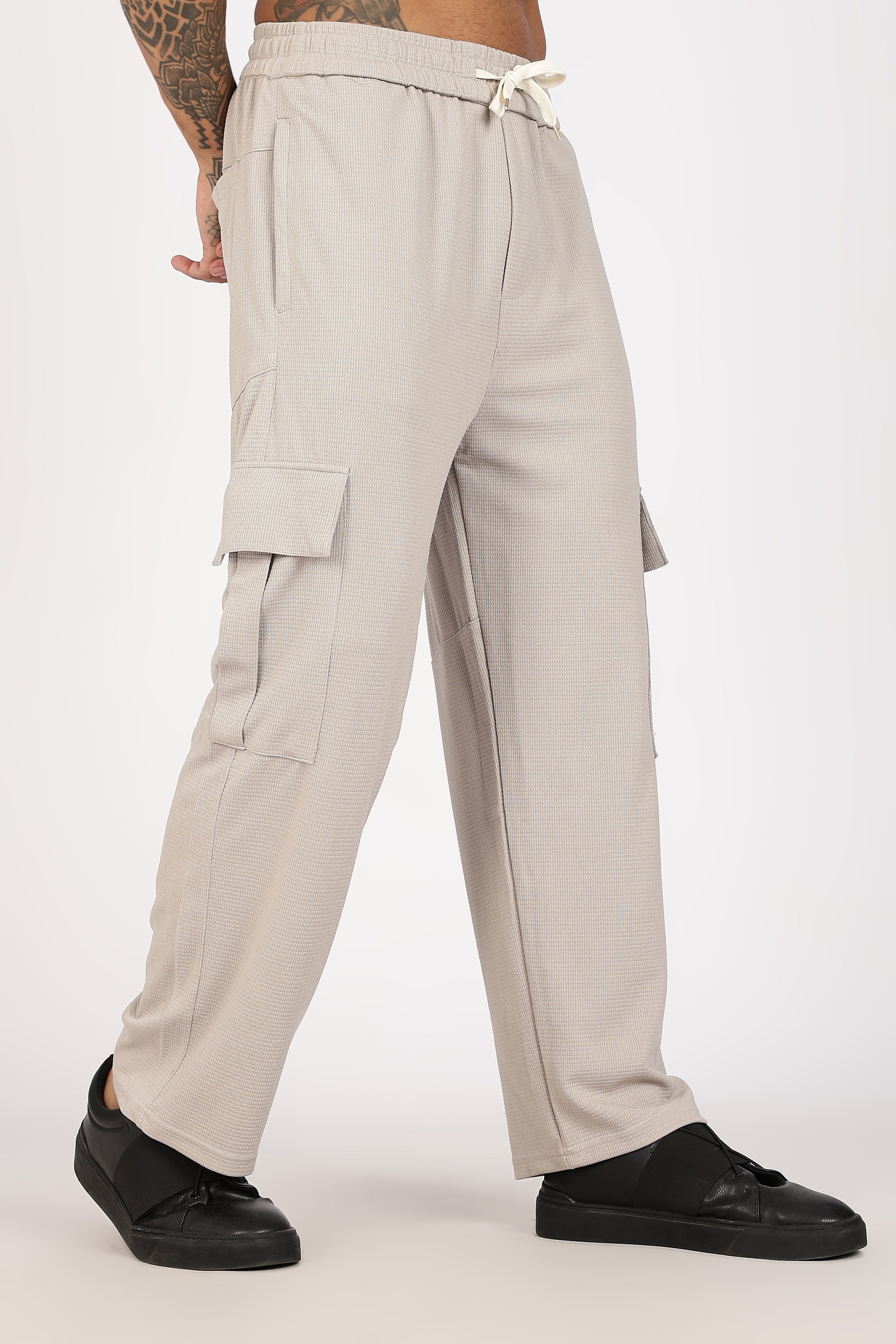 Beige Textured Utility Cargo Trouser