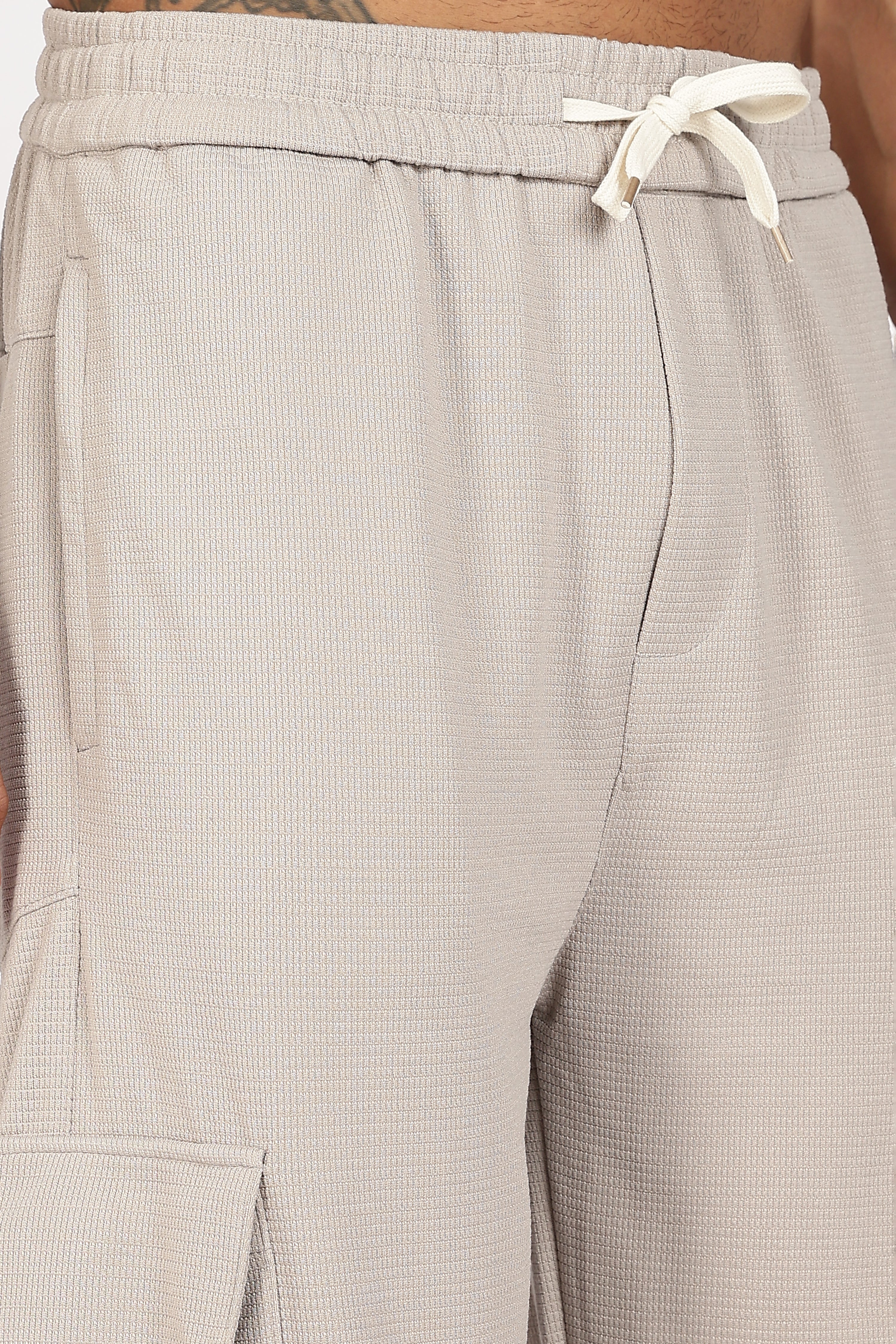 Beige Textured Utility Cargo Trouser