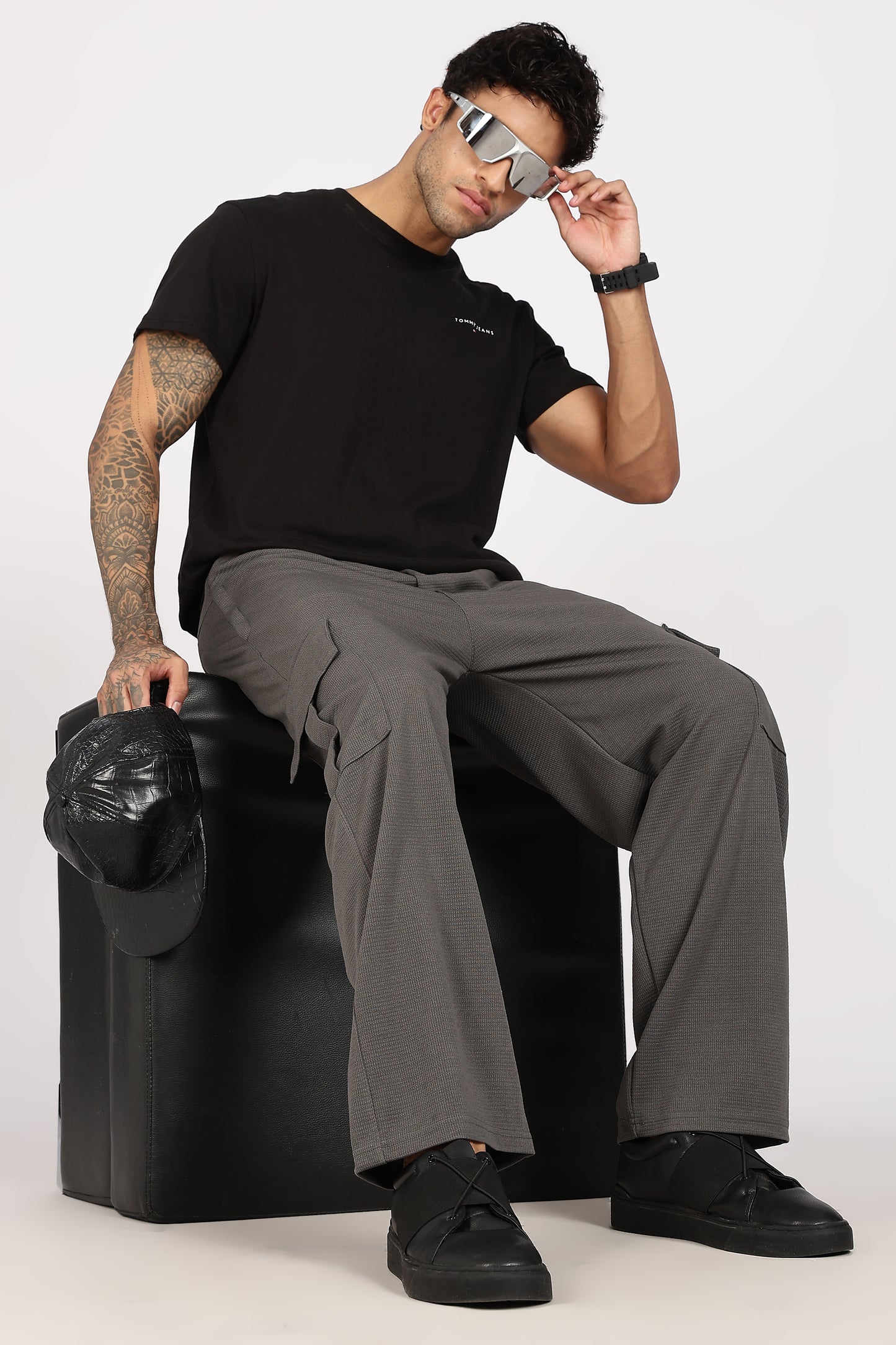 Grey Textured Utility Cargo Trouser